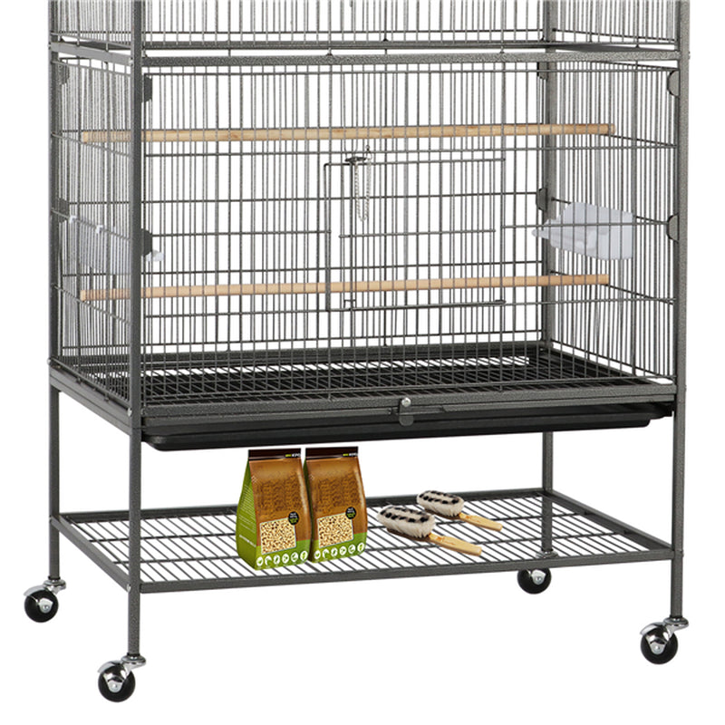 Smilemart Metal 52" Large Rolling Bird Cage with 3 Perches, 4 Feeders, and Extra Storage Shelf, Black Animals & Pet Supplies > Pet Supplies > Bird Supplies > Bird Cages & Stands SmileMart   