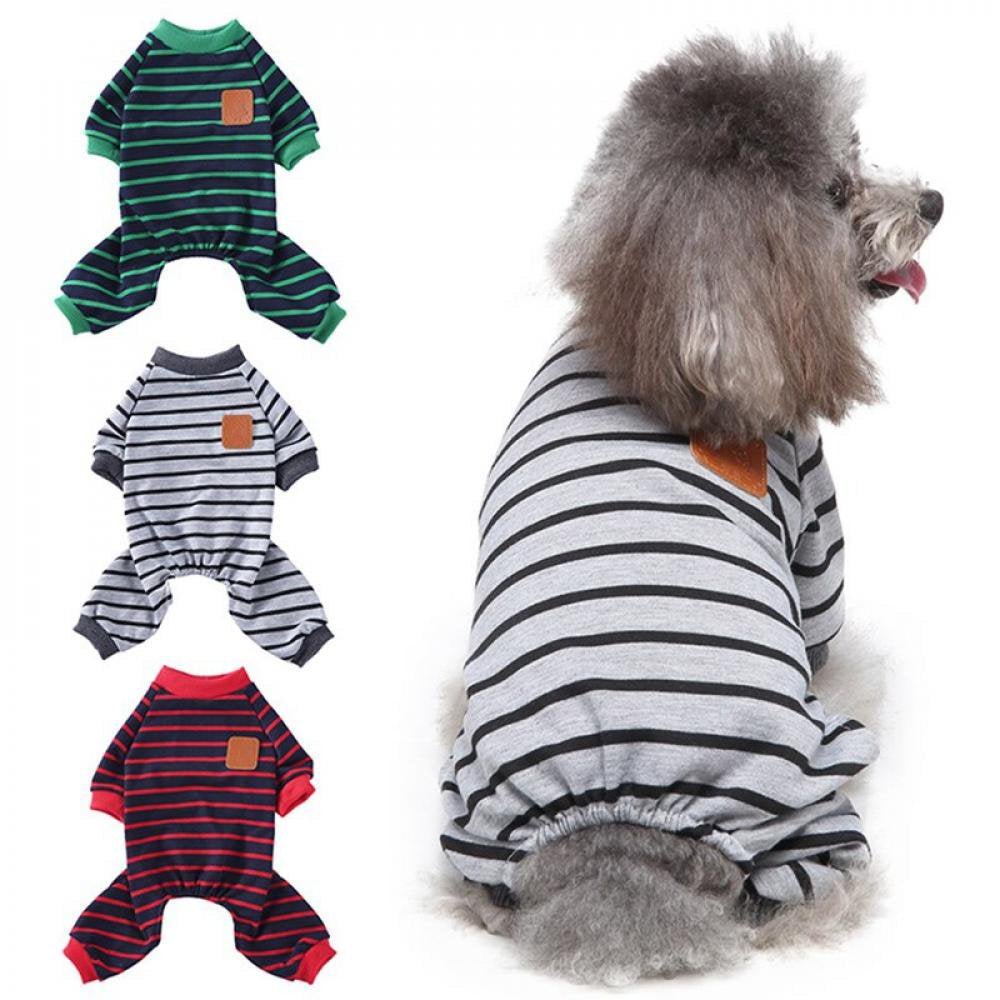 Elaydool Pet Clothes Dog 4 Legged Pajamas Stripe Homewear Puppy Apparel Jumpsuit All Seasons Cotton Romper Comfortable Green L Animals & Pet Supplies > Pet Supplies > Dog Supplies > Dog Apparel Elaydool   