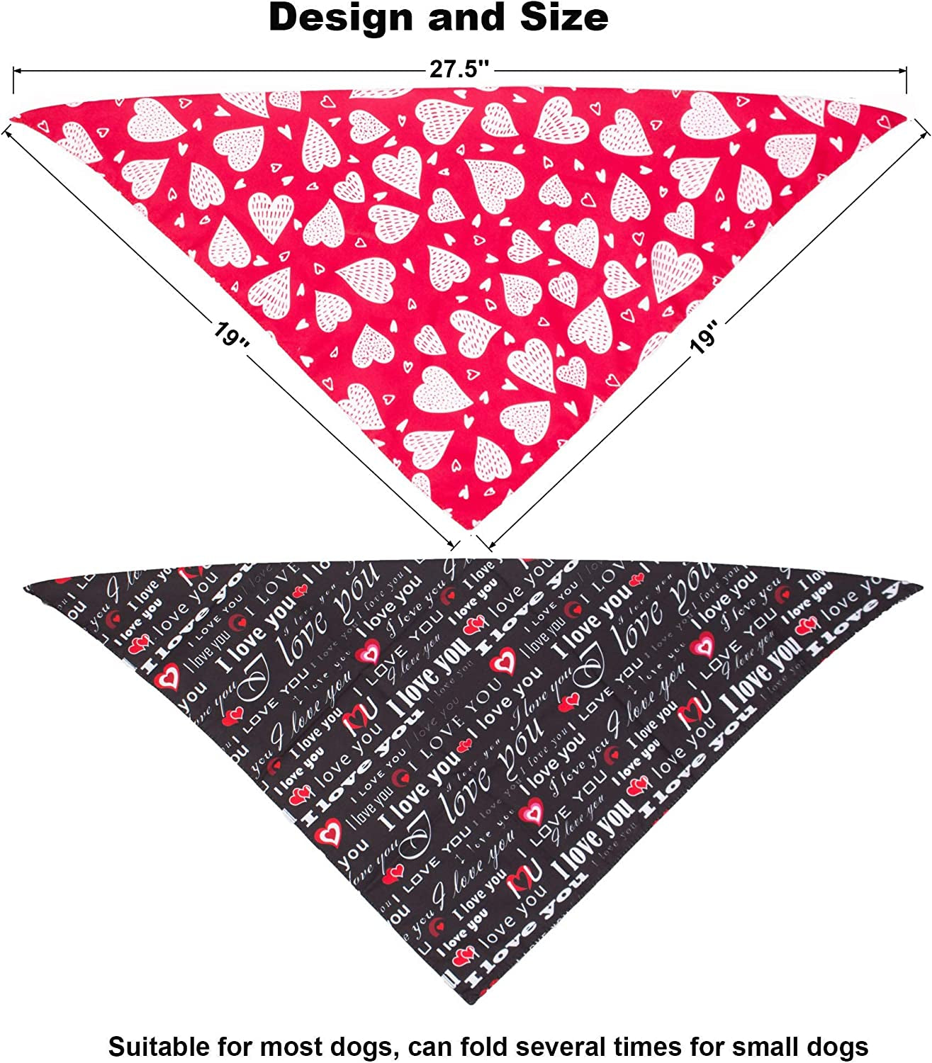 ADOGGYGO 2 Pack Valentine'S Day Dog Bandana Reversible Triangle Bibs Scarf Accessories for Small Medium Large Dogs Cats Pets (Red & Black) Animals & Pet Supplies > Pet Supplies > Dog Supplies > Dog Apparel ADOGGYGO   