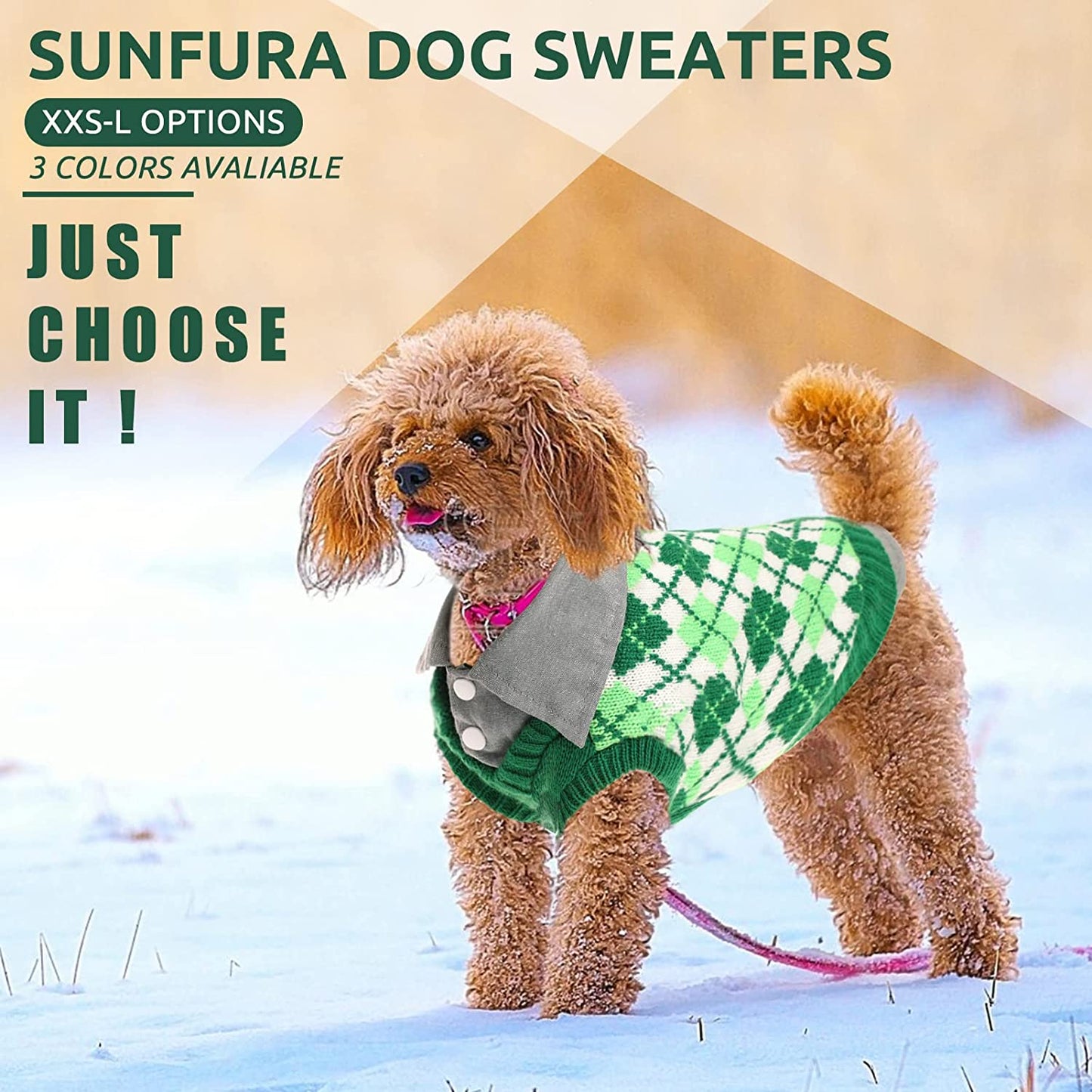 SUNFURA Knitted Dog Sweater Pet Knitwear, Dog Warm Knit Jumper Coat Winter Clothes with Leash Hole and High Stretch, Classic and Soft Puppy Sweatshirts Pullover for Small Medium Dogs Cats, Green S Animals & Pet Supplies > Pet Supplies > Dog Supplies > Dog Apparel SUNFURA   