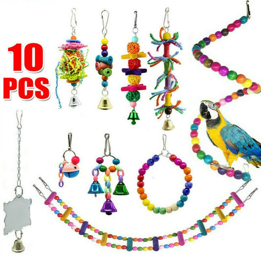 Bird Toys for Parrots, 10Packs Bird Swing Chewing Toys, Parrot Hammock Bell Toys Suitable for Small Parakeets, Cockatiels, Conures, Finches,Budgie,Macaws, Parrots, Love Birds Animals & Pet Supplies > Pet Supplies > Bird Supplies > Bird Toys MUTOCAR   
