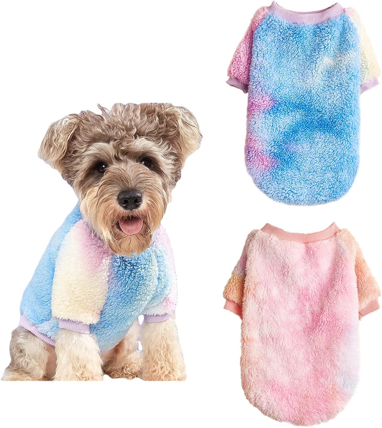 Moorfowl 2 Pack Gradient Dog Plush Sweater for Small Dogs Warm Soft Cat Fleece Pullover Sweater Winter Thickening Coat Sweatshirt Puppy Clothes for Cold Weather (Small(Back 9.8",Chest 13.7")) Animals & Pet Supplies > Pet Supplies > Dog Supplies > Dog Apparel Moorfowl Gradient 2 pack Small(Back 9.8",Chest 13.7") 