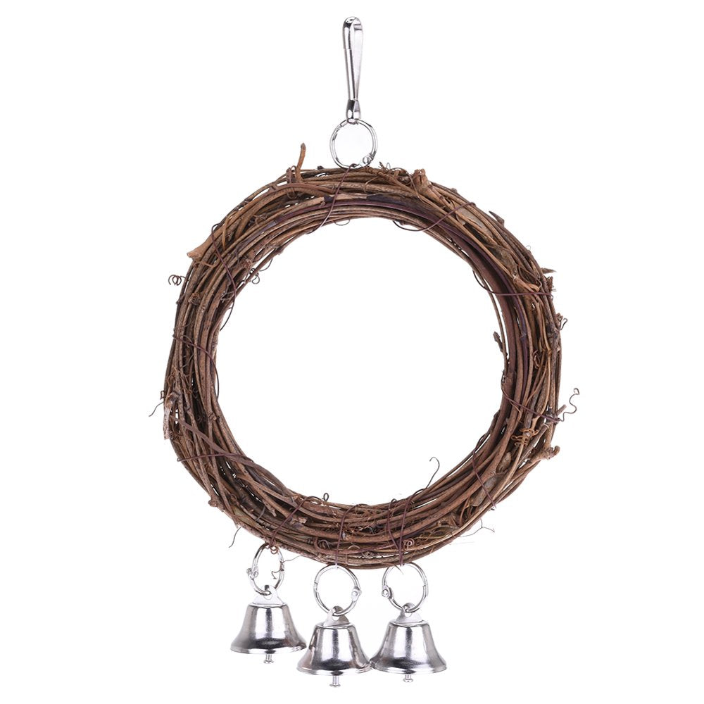 Walbest Bird Poria Vine Rattan Ring, Bird Nest Hammock, Rattan Nest, Hanging Chew with Bell Toys for Small Budgie Parrotlets Cockatiel Conure Lovebird Finch Animals & Pet Supplies > Pet Supplies > Bird Supplies > Bird Toys Walbest   