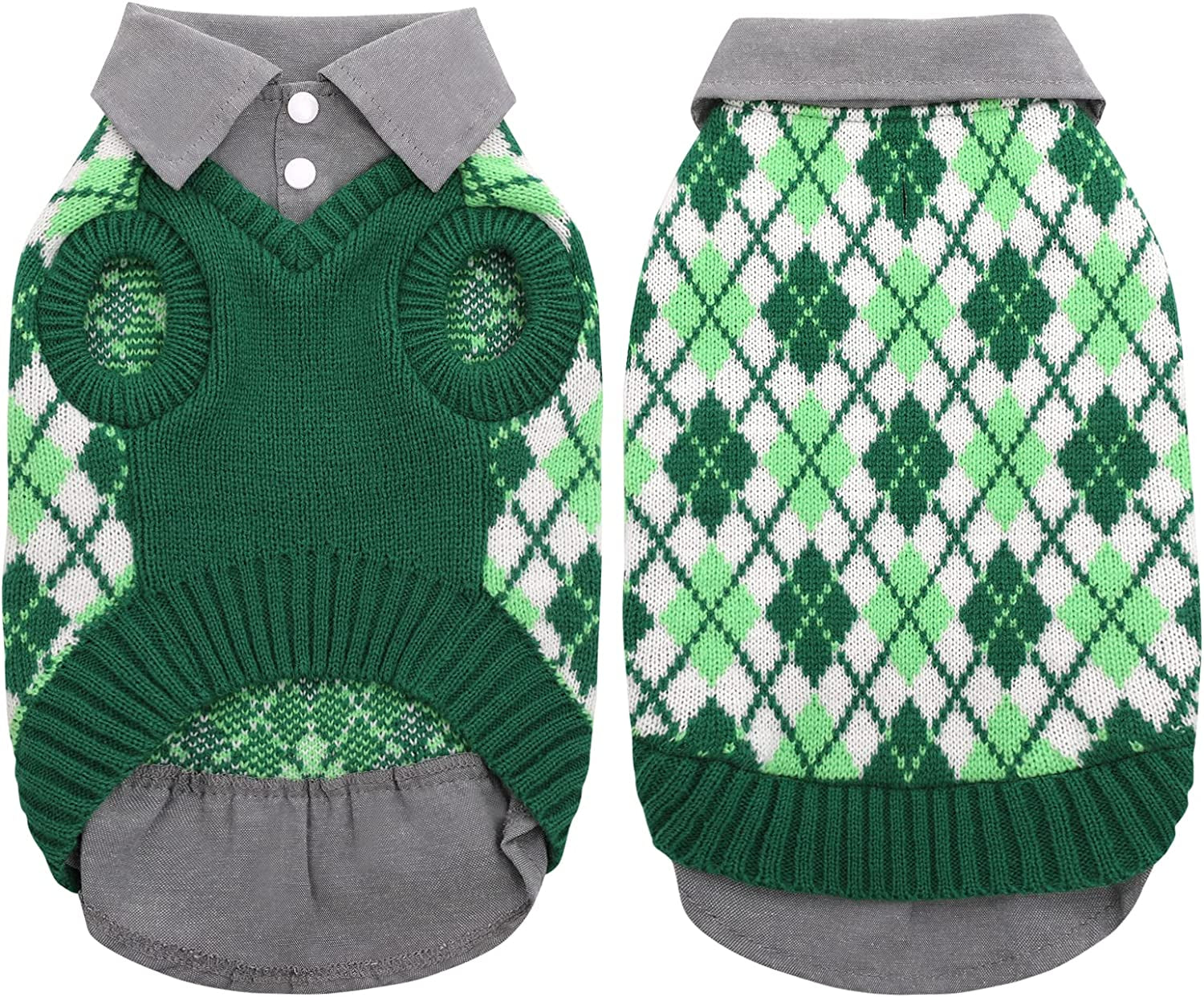 LETSQK Dog Sweater Dog Knitted Pet Clothes Classic Dog Winter Outfit with Plaid Argyle Patterns Warm Dog Sweatshirt with Polo Collar for Small Medium Puppies Dogs Cats, Green, L Animals & Pet Supplies > Pet Supplies > Dog Supplies > Dog Apparel LETSQK Green Large 