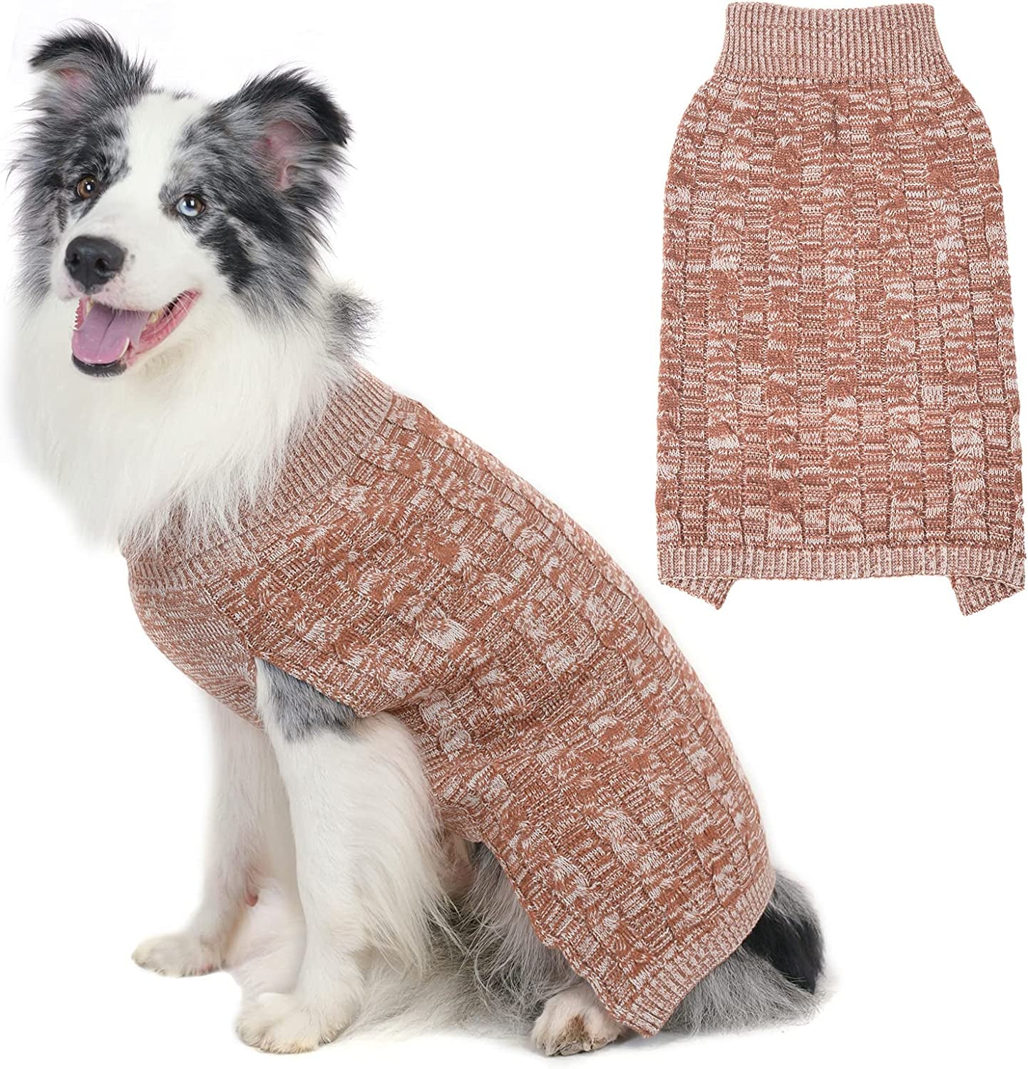 PUPTECK Dog Winter Sweaters - Classic Cold Days Dog Coat Knitted Clothes Soft Warm for Small Medium Large Dogs Indoor Outdoor Wearing Animals & Pet Supplies > Pet Supplies > Dog Supplies > Dog Apparel PUPTECK Khaki Medium 