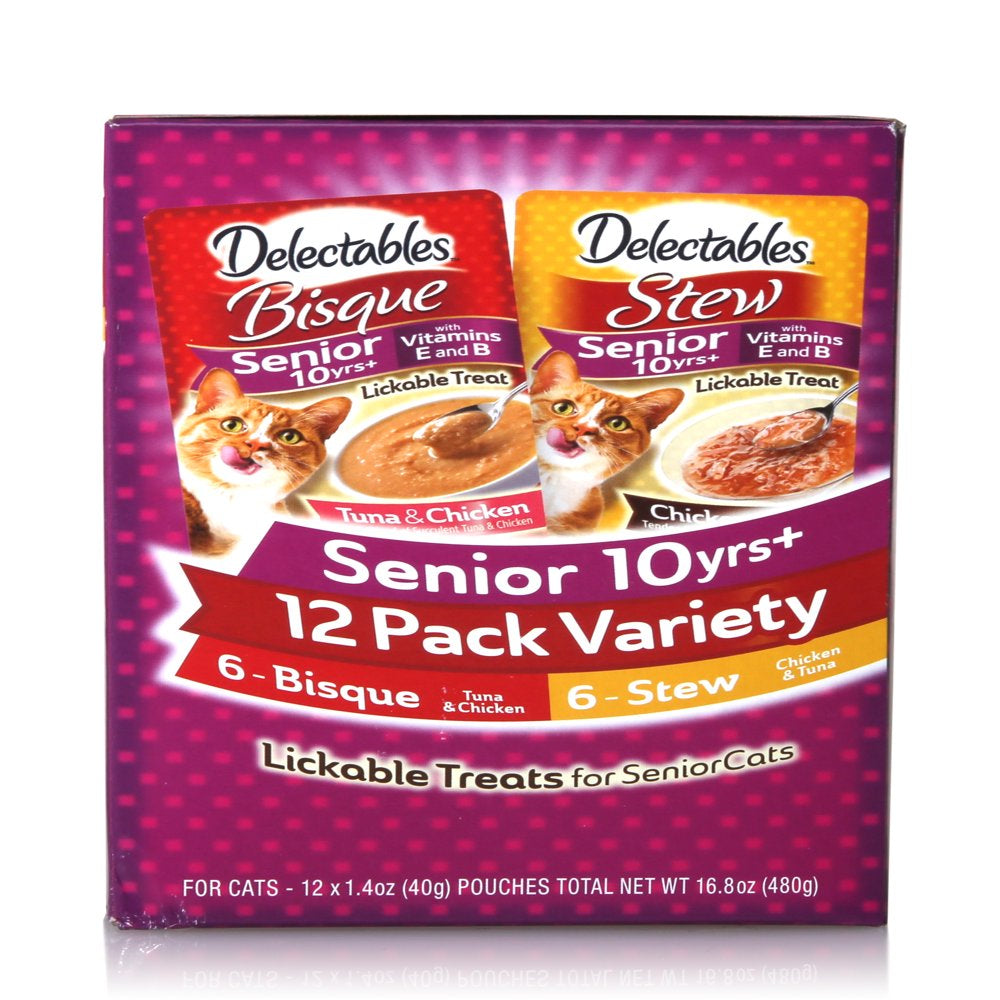 Hartz Delectables Bisque & Stew Senior 10+ Lickable Wet Cat Treats Variety Pack, 12 Pack Animals & Pet Supplies > Pet Supplies > Cat Supplies > Cat Treats Hartz Mountain Corp   