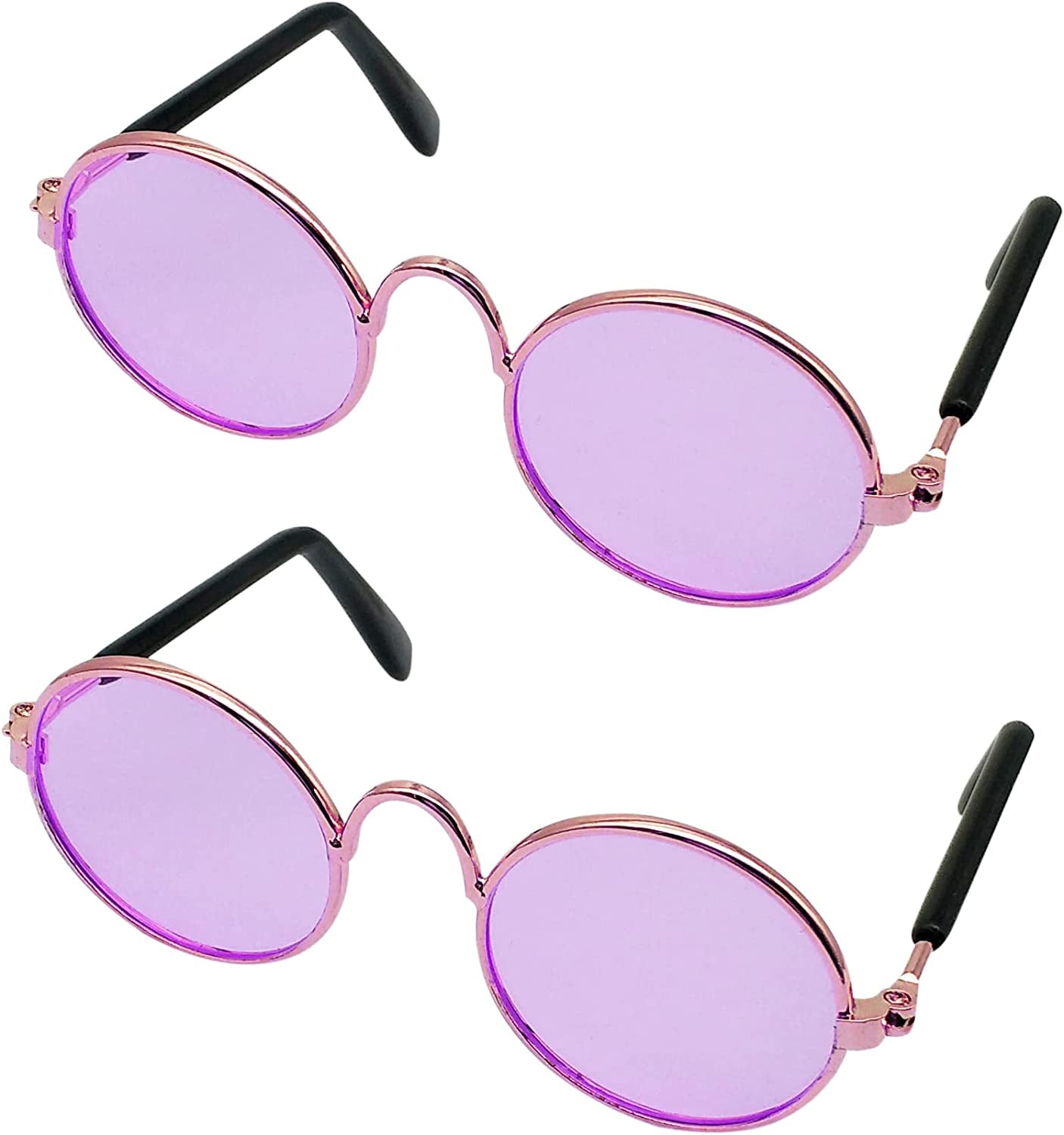 YAODHAOD Pet Sunglasses Classic Retro Circular Metal Prince Sunglasses Funny Cute Puppy Cat Teacher Bachelor Cosplay Glasses Pet Photos Props for Small Dog Cat（2 Pack） (Black) Animals & Pet Supplies > Pet Supplies > Dog Supplies > Dog Apparel YAODHAOD purple  