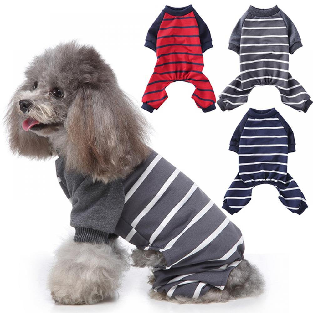 Dog Pajamas Striped Pet Jumpsuits Cotton Dog Onesies Long Sleeves Pet Pajamas Cute Dog Apparels Soft Pet Clothes for Puppy Small Dogs (Gray,Xs) Animals & Pet Supplies > Pet Supplies > Dog Supplies > Dog Apparel Dcastle   