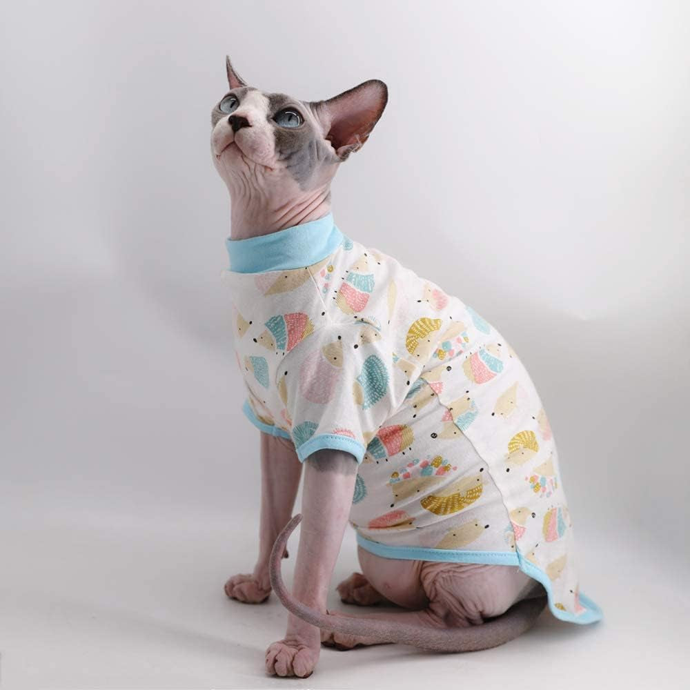 Sphynx Cat Clothes Breathable Summer Cotton T-Shirts for Cat Pajamas for Cats and Small Dogs Apparel, Hairless Cat T-Shirts (Small (Pack of 1), Hedgehog) Animals & Pet Supplies > Pet Supplies > Dog Supplies > Dog Apparel Kitipcoo   