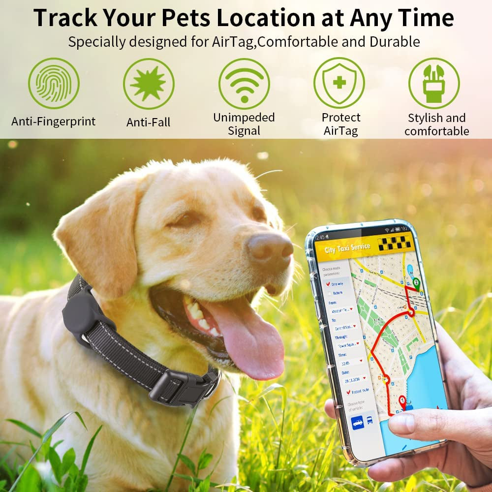 Airtag Dog Collar for Small Medium Large Dogs, Animire Soft Neoprene Padded Pet Cat Collar, Nylon Puppy Collar with Silicone Air Tag Case Holder Accessories, 9''-16'' Neck Electronics > GPS Accessories > GPS Cases Animire   