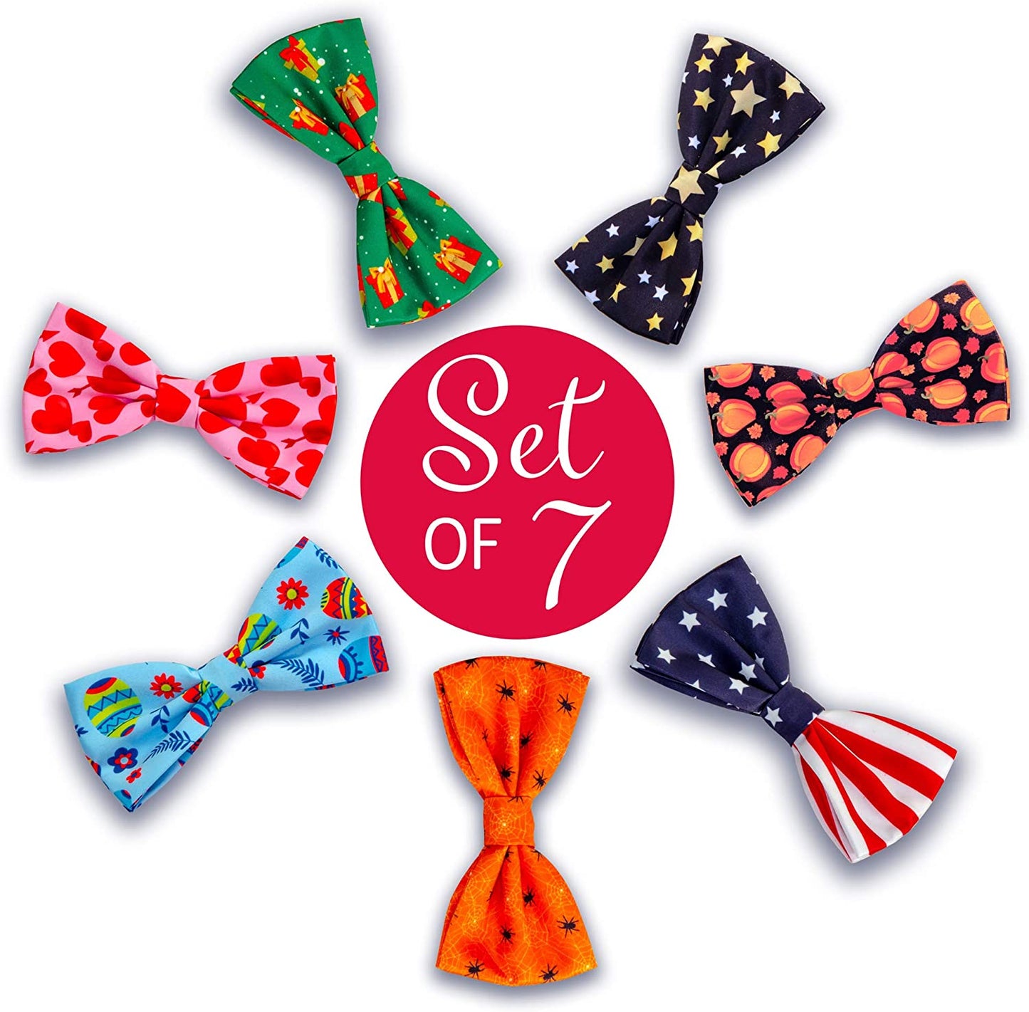 REVEDA Pet Bow Ties Set for Dogs and Cats, Detachable & Adjustable, Holidays Theme, Pet Collars Dog Grooming Accessories, Colorful Neck Tie for Small, Medium, Large Dogs Animals & Pet Supplies > Pet Supplies > Dog Supplies > Dog Apparel Reveda   