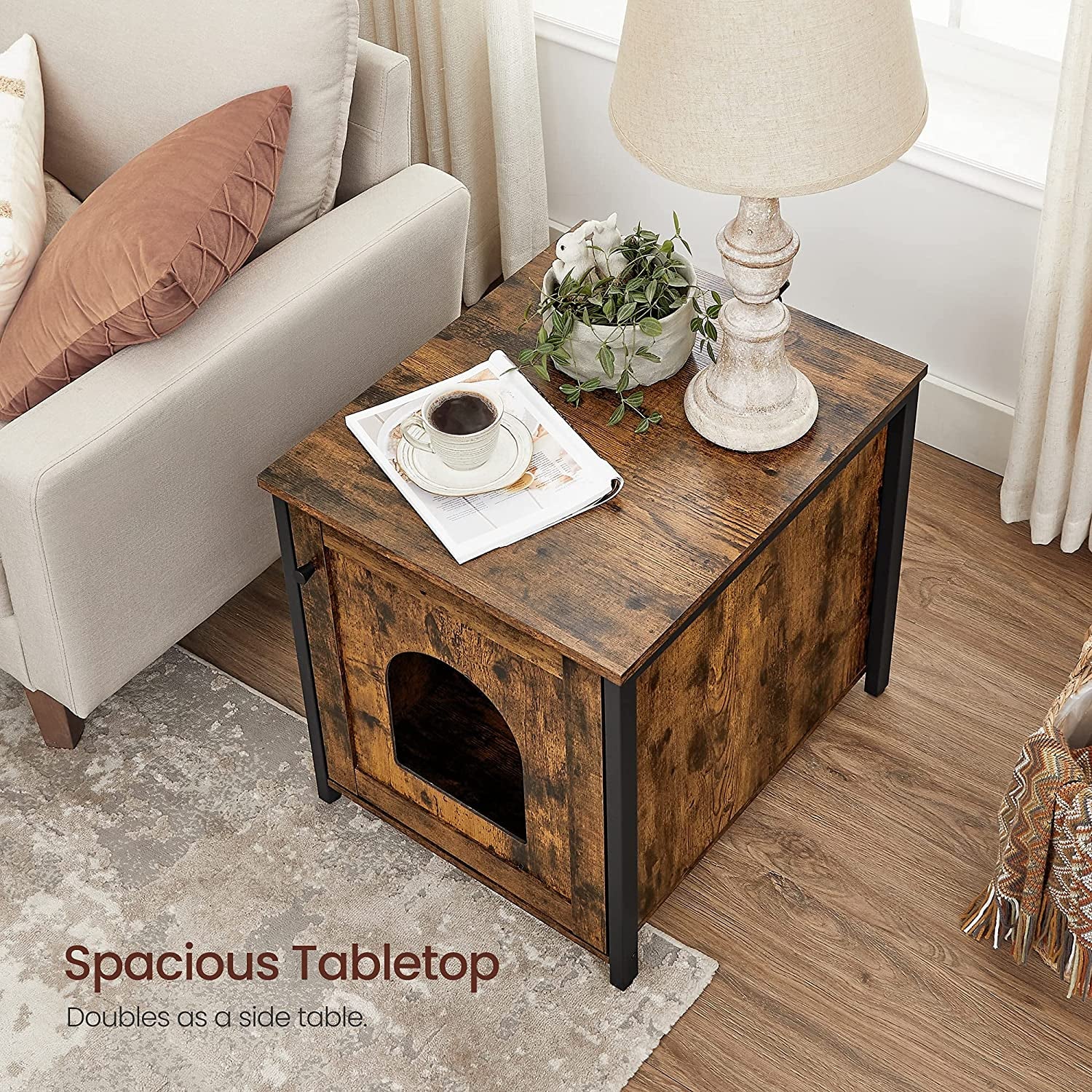 VASAGLE Cat Litter Box Furniture,Hidden Litter Box Enclosure Cabinet,Rustic Brown and Black