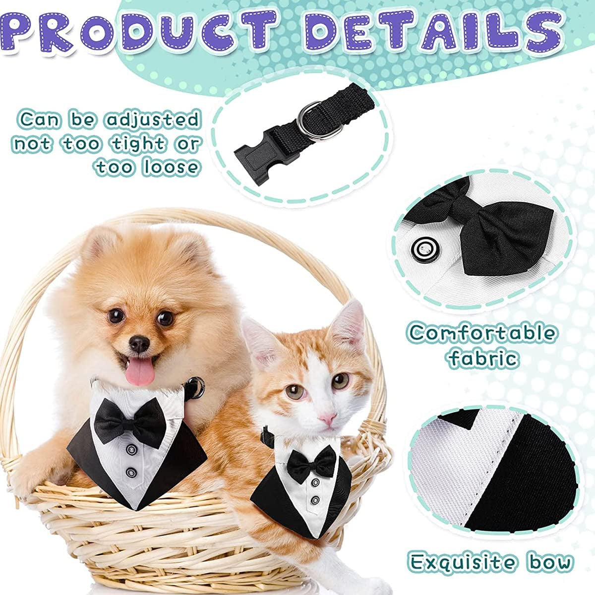 Formal Dog Tuxedo Wedding Bandana Costume Puppy Collar with Bow Tie Pet Graduation Dress-Up Adjustable Neckerchief for Small Medium Large Dogs Cats (Small) Animals & Pet Supplies > Pet Supplies > Dog Supplies > Dog Apparel Tealots   