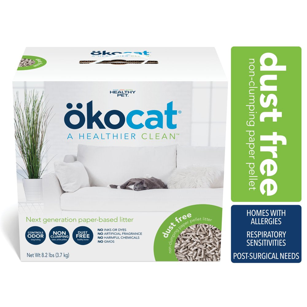 Okocat Premium Dust Free Cat Litter, Non-Clumping Paper Pellet, Unscented,12.3 Lbs