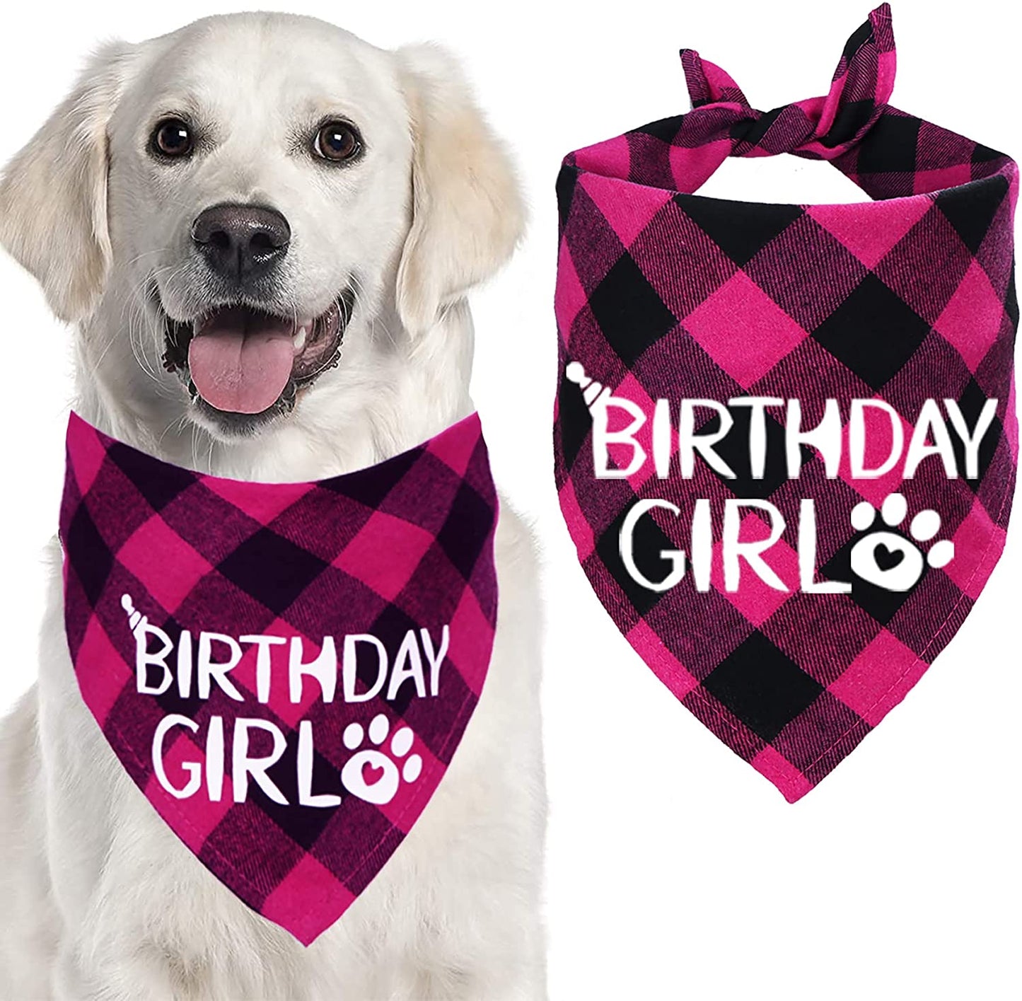 STMK Dog Birthday Bandana, Dog Birthday Girl Plaid Bandana Triangle Scarf for Medium Large Dog Birthday Supplies Animals & Pet Supplies > Pet Supplies > Dog Supplies > Dog Apparel STMK   