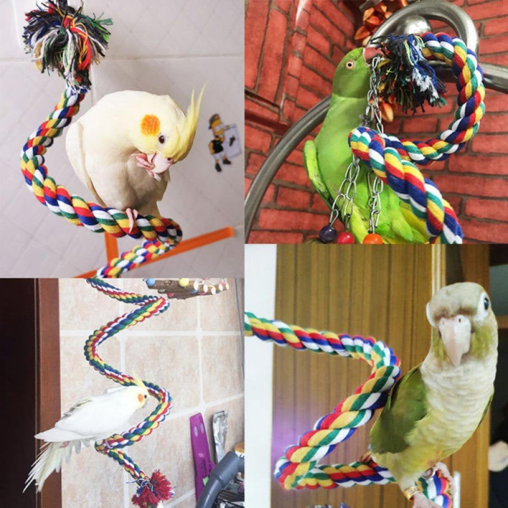 Bird Rope Perch Comfy Cotton Spiral Bungee Swing Climbing Standing Ladder for Bird Cage Parrot Toy with Bell
