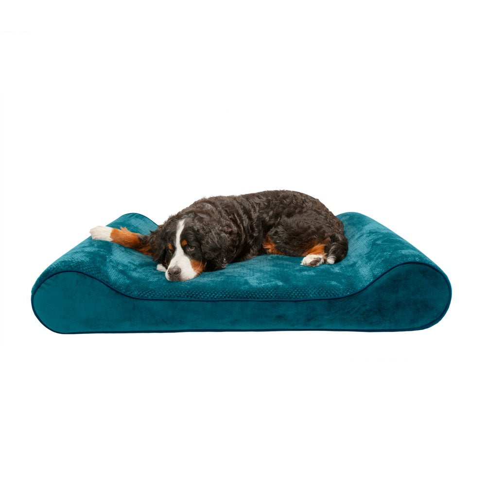 Furhaven Pet Products Dog Bed, Cooling Gel Memory Foam Orthopedic Minky Plush & Velvet Luxe Lounger Bed for Dogs & Cats, Spruce Blue, Giant