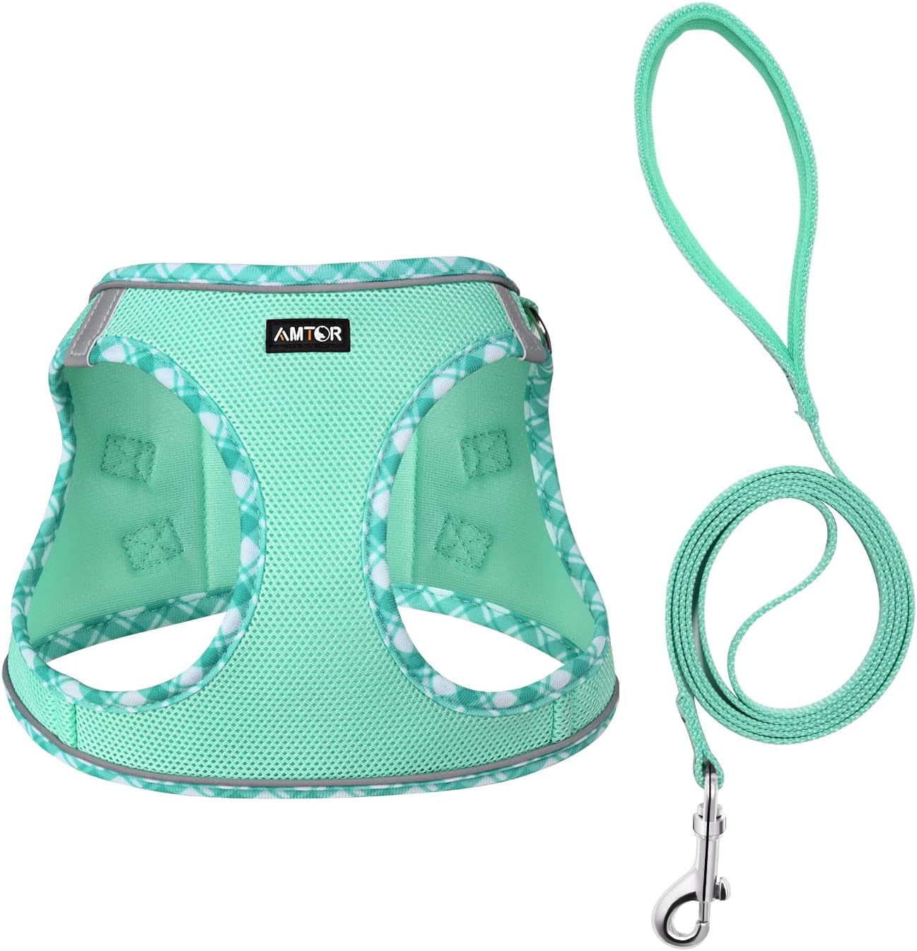 AMTOR Dog Harness with Leash Set,No Pull Adjustable Reflective Step-In Puppy Harness with Padded Vest for Extra-Small/Small Medium Large Dogs and Cats(Beige) Animals & Pet Supplies > Pet Supplies > Dog Supplies > Dog Apparel AMTOR LightGreen XXXSmall(Chest:8.5"-10") 