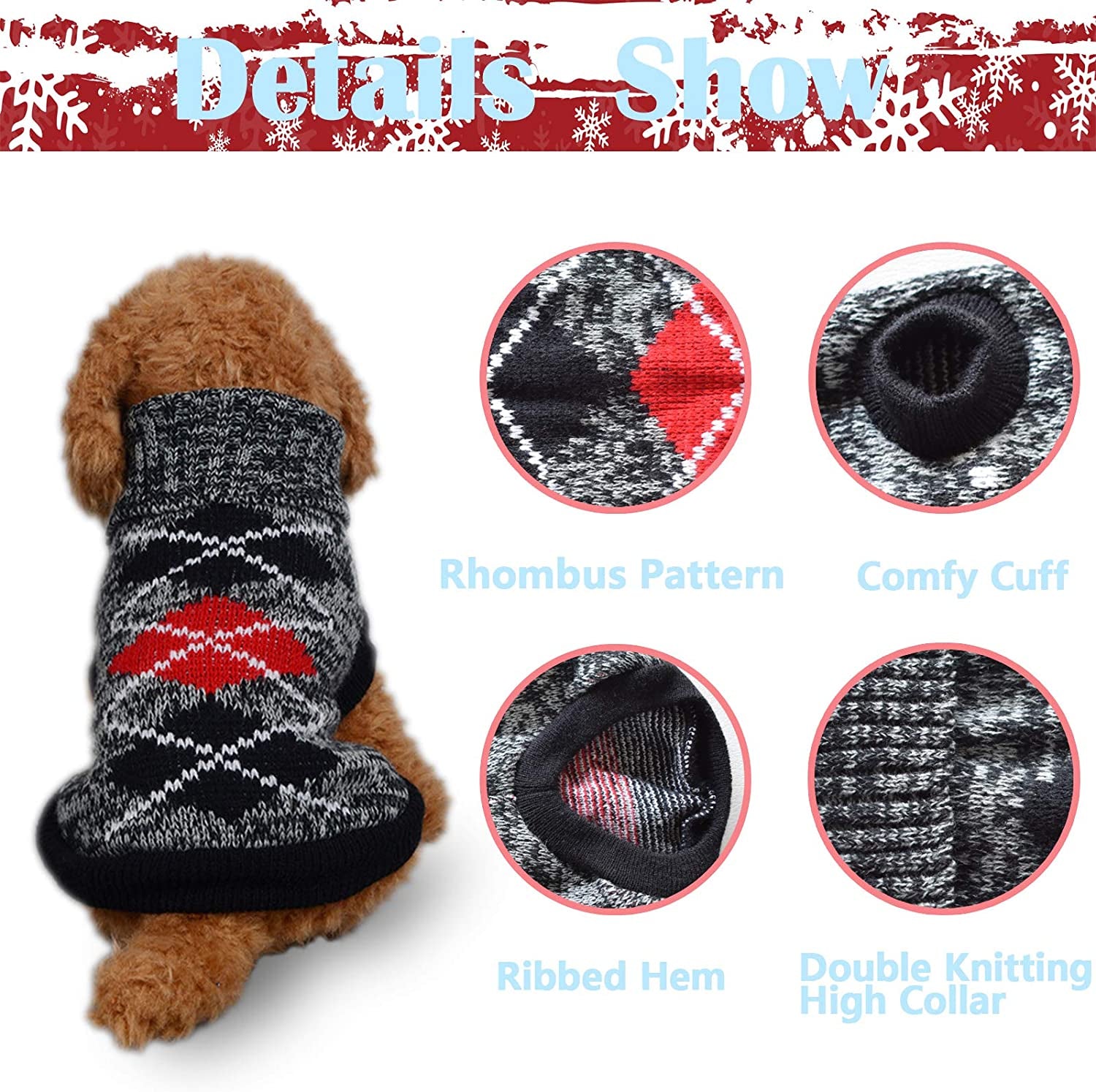 Cnarery Dog Sweater, Soft and Warm Dog Sweater, Dog Winter Coat, Cold Weather Clothes for Small Medium Dogs Cat (Large, Black) Animals & Pet Supplies > Pet Supplies > Dog Supplies > Dog Apparel Cnarery   