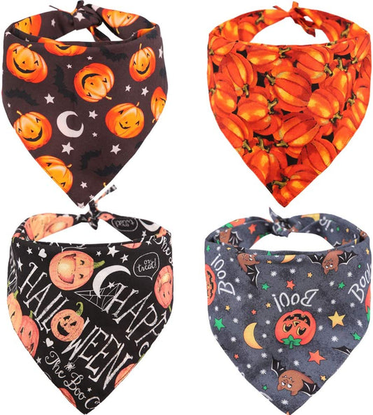 KZHAREEN 4 Pcs/Pack Halloween Dog Bandana Pumpkin Reversible Triangle Bibs Scarf Accessories for Dogs Cats Pets Large