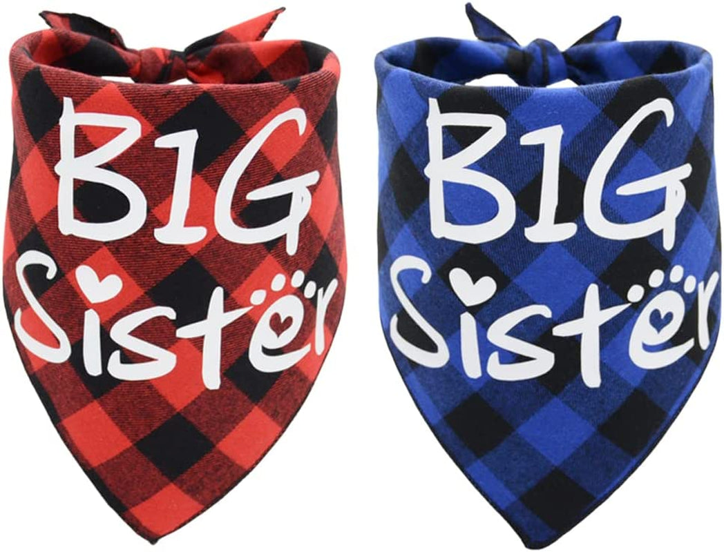 Big Brother Dog Bandanas Plaid Pregnancy Dog Bandana Reversible Triangle Bibs Pet Scarf Accessories Animals & Pet Supplies > Pet Supplies > Dog Supplies > Dog Apparel Busypaws Red Blue Green Big Sister 