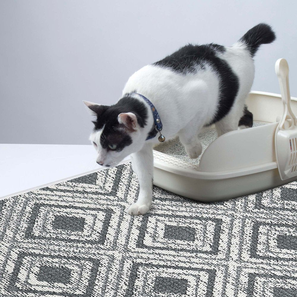 Sussexhome Pets Ultra-Thin Cat and Dog Litter Mat for Litter Box - Washable Soft Natural Cotton Cat and Dog Litter Trapping Mat - Paws-Kind Slip Resistant Litter Catching Mat Animals & Pet Supplies > Pet Supplies > Cat Supplies > Cat Litter Box Mats SUSSEXHOME 24" x 44" Geometric-Gray2 