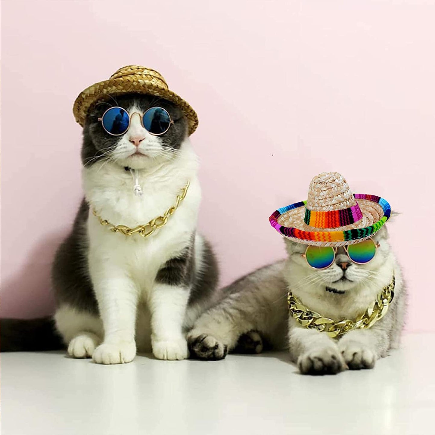 Dog Hat, Mini Sombrero Mexican Hats, Classic Retro Pet Sunglasses and Adjustable Pet Chain, Pet Photo Suit, Pet Supplies for Small Dog and Cat(Straw Hat) Animals & Pet Supplies > Pet Supplies > Dog Supplies > Dog Apparel FT HITA   