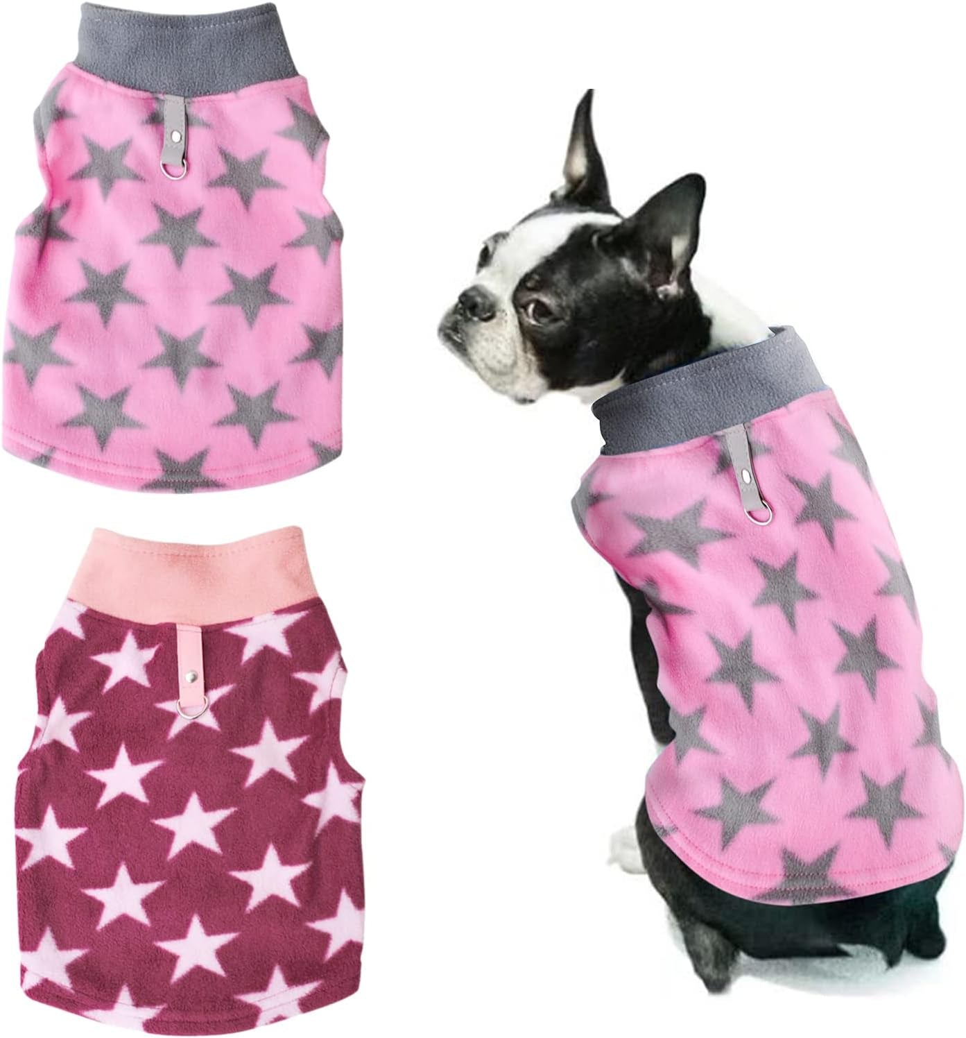 Pack of 2 Dog Sweater with Leash Ring Warm Dog Fleece Vest Dog Pullover Jacket Winter Dog Clothes for Puppy Small Dogs Cats Chihuahua (S, Star) Animals & Pet Supplies > Pet Supplies > Dog Supplies > Dog Apparel K ERATISNIK STAR L 