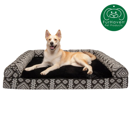 Furhaven Pet Products | Memory Foam Southwest Kilim Sofa-Style Couch Bed for Dogs & Cats, Black Medallion, Jumbo Plus Animals & Pet Supplies > Pet Supplies > Cat Supplies > Cat Beds FurHaven Pet Memory Foam Jumbo Plus Black Medallion