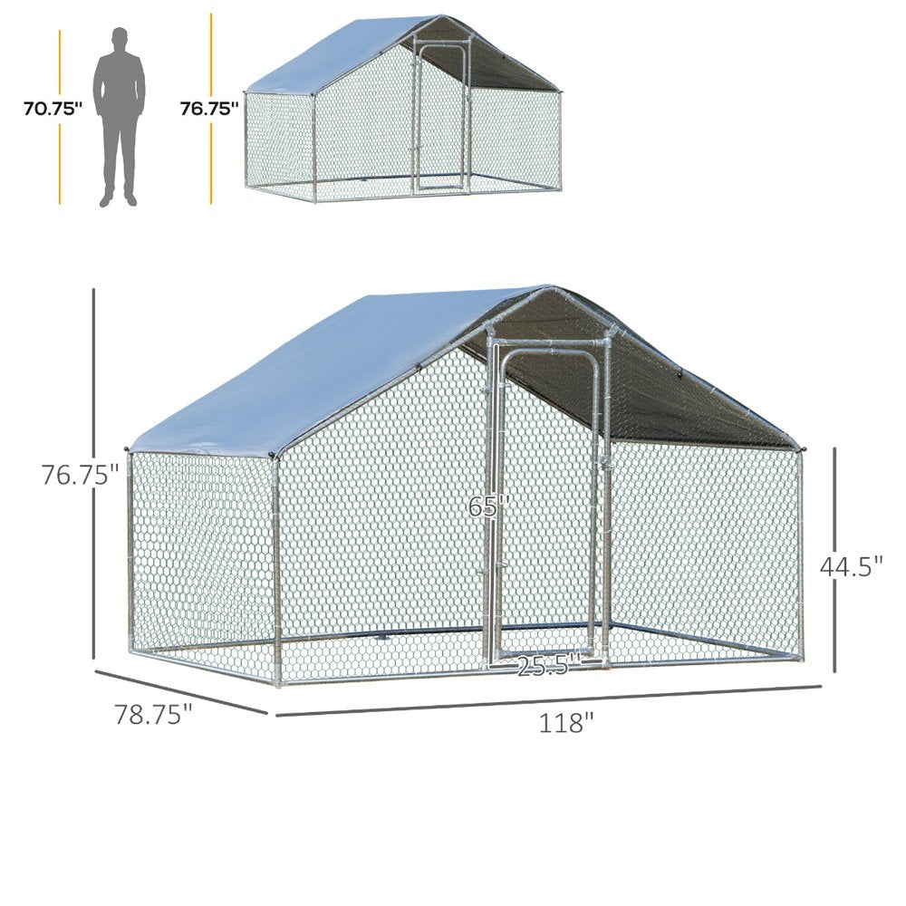 Ikayaa Galvanized Large Metal Chicken Coop Cage, 1 Room Walk-In Enclosure, Poultry Hen Run House Playpen, Hutch, & Water Resistant Cover for Outdoor, Backyard 118" X 79" X 77" Animals & Pet Supplies > Pet Supplies > Dog Supplies > Dog Kennels & Runs ikayaa   