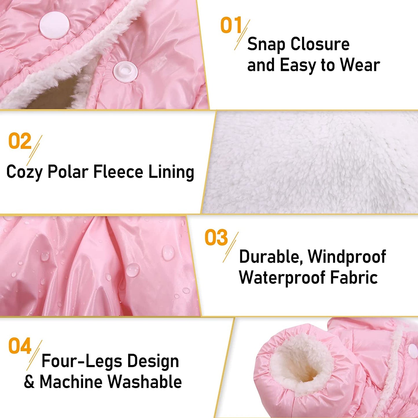 AOFITEE Dog Coat, Waterproof Dog Jacket for Winter, Fullbody Dog Coats Snowsuit, Windproof Puppy down Jacket Puffer Coat, Fleece Winter Vest for Dogs, Cold Weather Dog Coats for Small Dogs, Pink, L Animals & Pet Supplies > Pet Supplies > Dog Supplies > Dog Apparel AOFITEE   