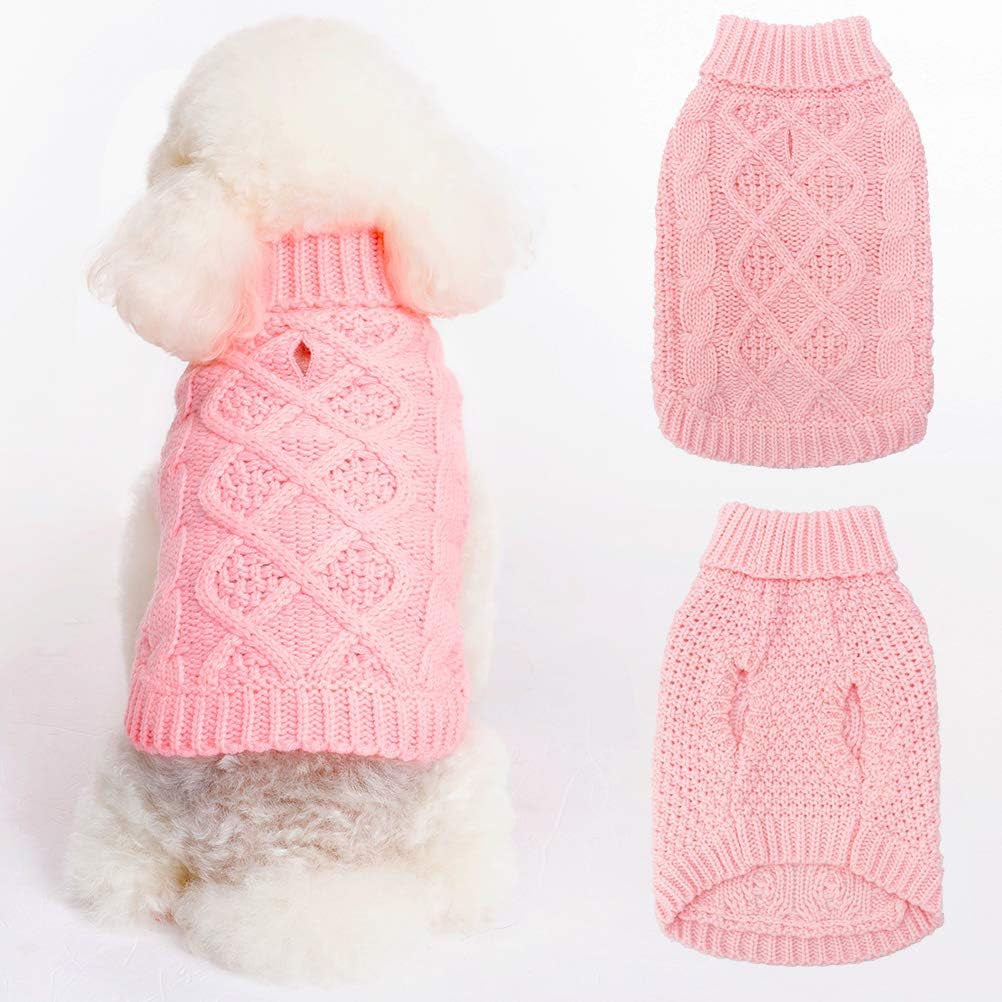 Mihachi Turtleneck Dog Sweater - Winter Coat Apparel Classic Cable Knit Clothes with Leash Hole for Cold Weather, Ideal Gift for Pet in New Year Animals & Pet Supplies > Pet Supplies > Dog Supplies > Dog Apparel Mihachi Flesh pink Small 