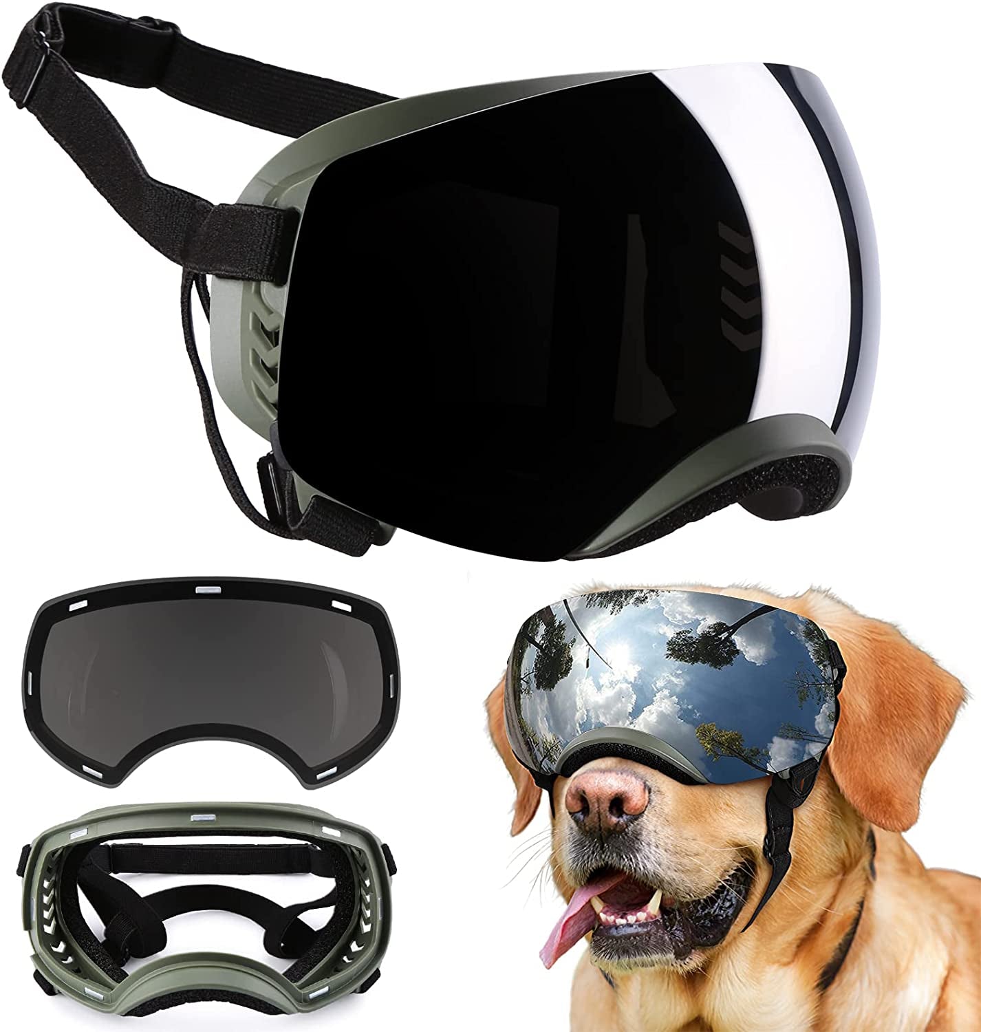 Dog Goggles, Ownpets Goggles with Adjustable Strap, Magnetic Design, Detachable Lens and UV Protection for Middle-Large Size Dog, Alaskan Malamute, Samoyed, Labrador and Border Collie (Black) Animals & Pet Supplies > Pet Supplies > Dog Supplies > Dog Apparel Ownpets Green  