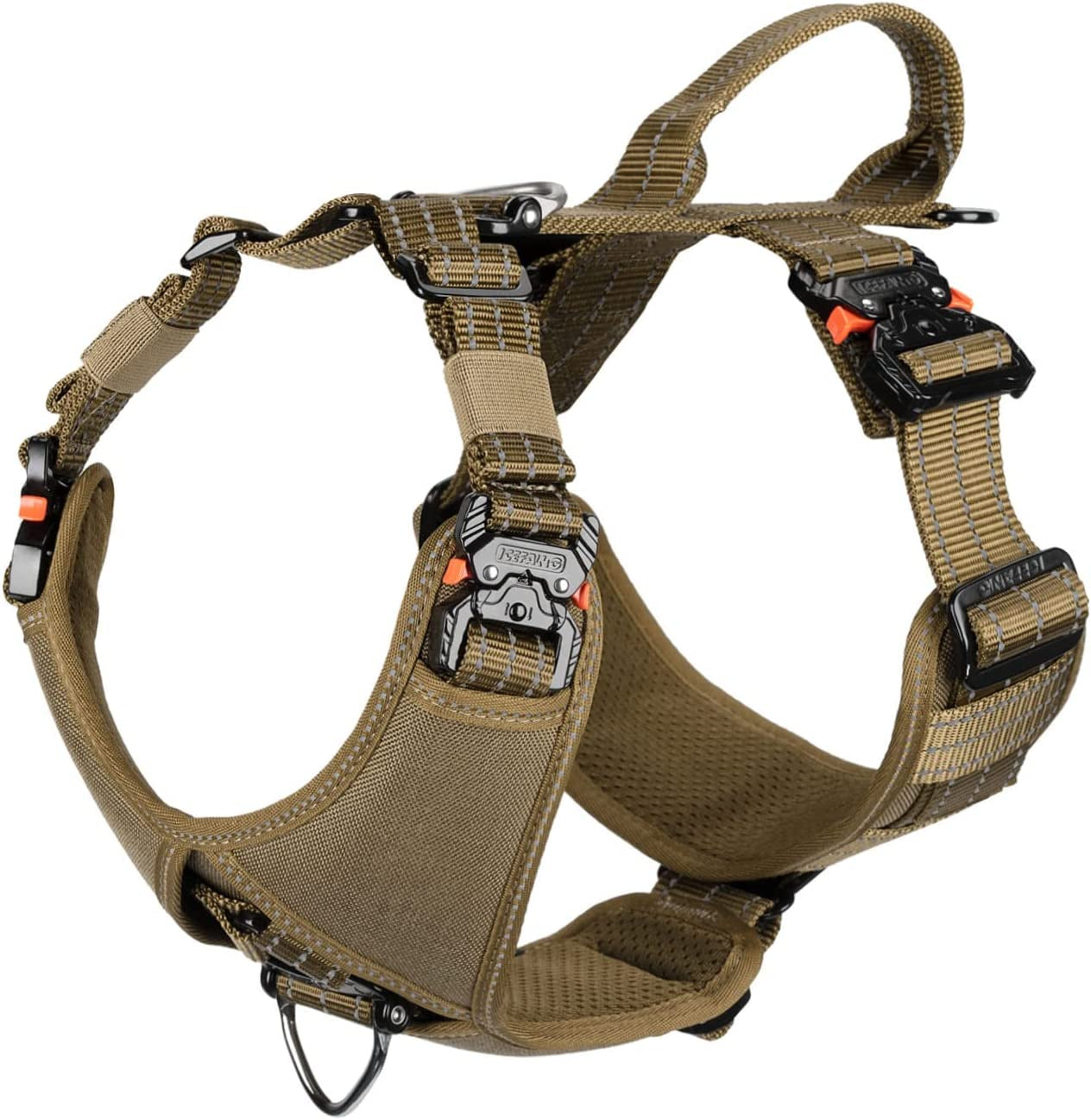 ICEFANG Tactical Dog Strap Harness (Full Metal Clip ) ,Pet Vest with Handle,5 Point Adjustable,Y-Shape Chest ,No-Pull Leash Clip for Walking Training (L (Neck:18"-24";Chest:28"-35"), Coyote Brown) Animals & Pet Supplies > Pet Supplies > Dog Supplies > Dog Apparel Frostwolf Coyote brown X-Large (Pack of 1) 