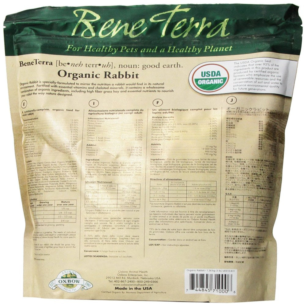 Oxbow Pet Products Bene Terra Organic Rabbit Dry Small Animal Food, 3 Lb Animals & Pet Supplies > Pet Supplies > Small Animal Supplies > Small Animal Food Mars Petcare   