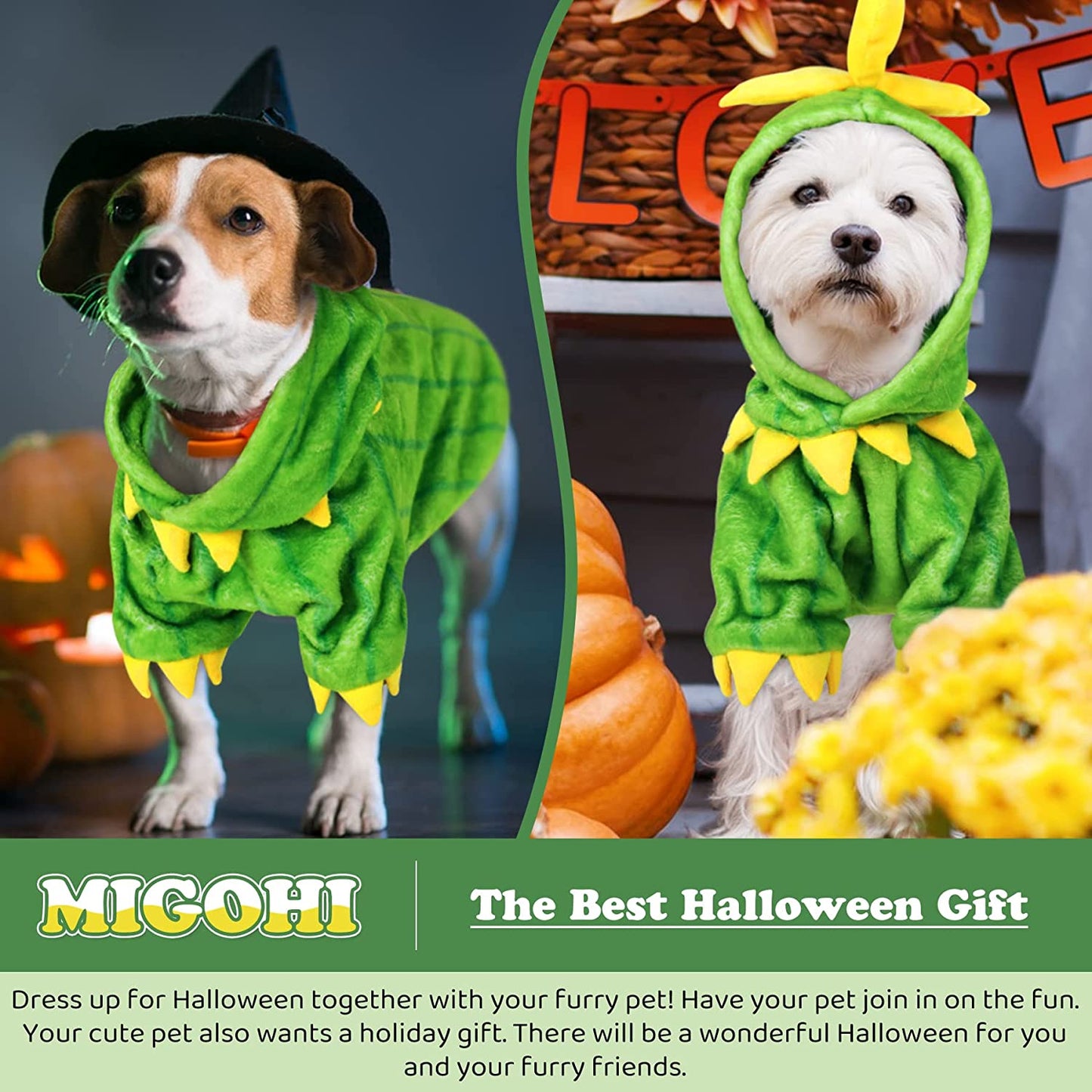 MIGOHI Dog Halloween Costumes, Cute Green Cactus Shape Dog Hoodie Coat for Daily Wear Outdoor Walking, Puppy Funny Cosplay Adorable Coral Velvet Hooded Pajamas for Small Medium Dogs Animals & Pet Supplies > Pet Supplies > Dog Supplies > Dog Apparel MIGOHI   