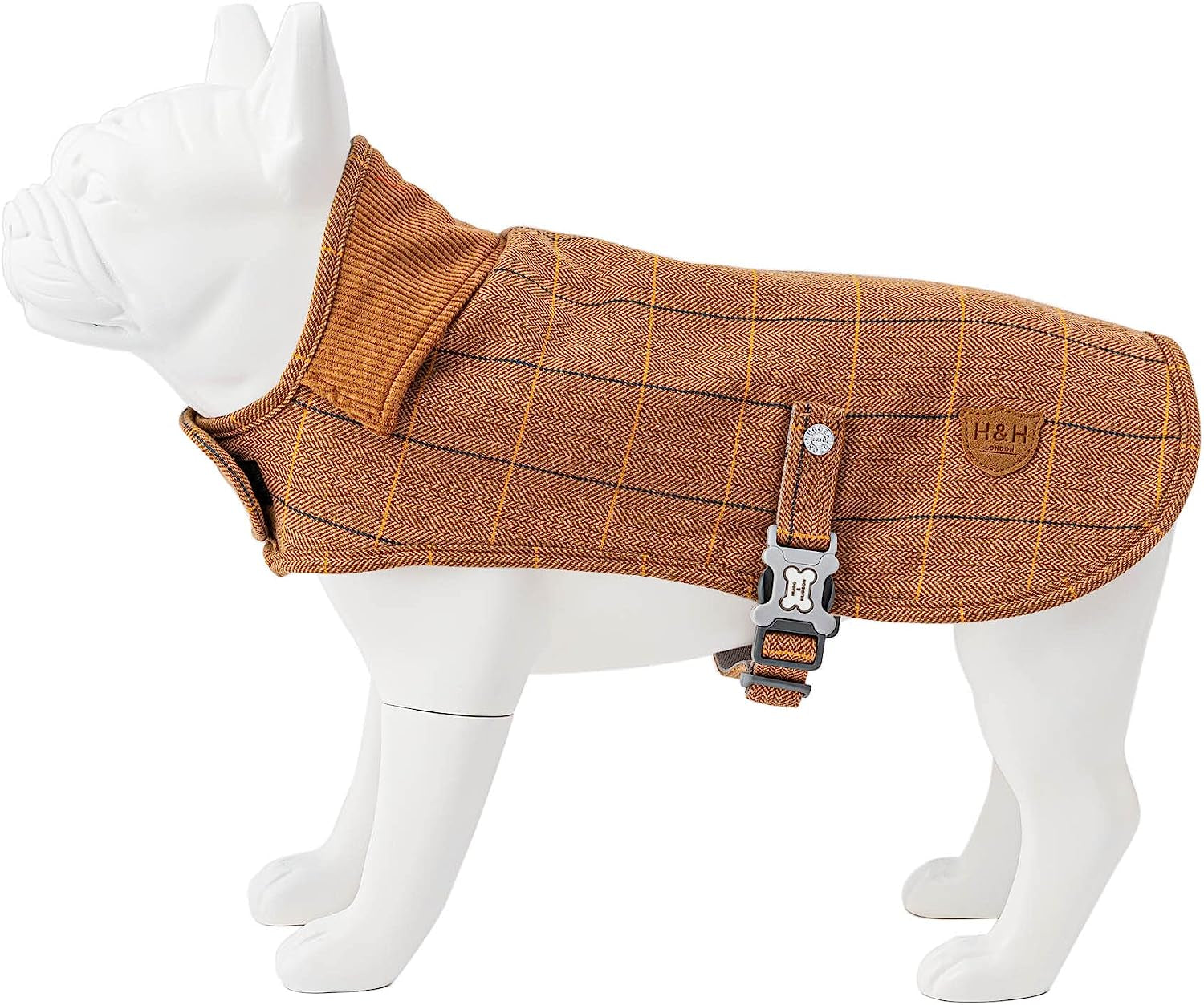 HUGO & HUDSON Dog Fleece Jacket - Clothing & Accessories for Dogs Winter Coats & Jackets with Adjustable Strap - Caramel Checked Herringbone Tweed - S Animals & Pet Supplies > Pet Supplies > Dog Supplies > Dog Apparel Hugo & Hudson Caramel X-Small 