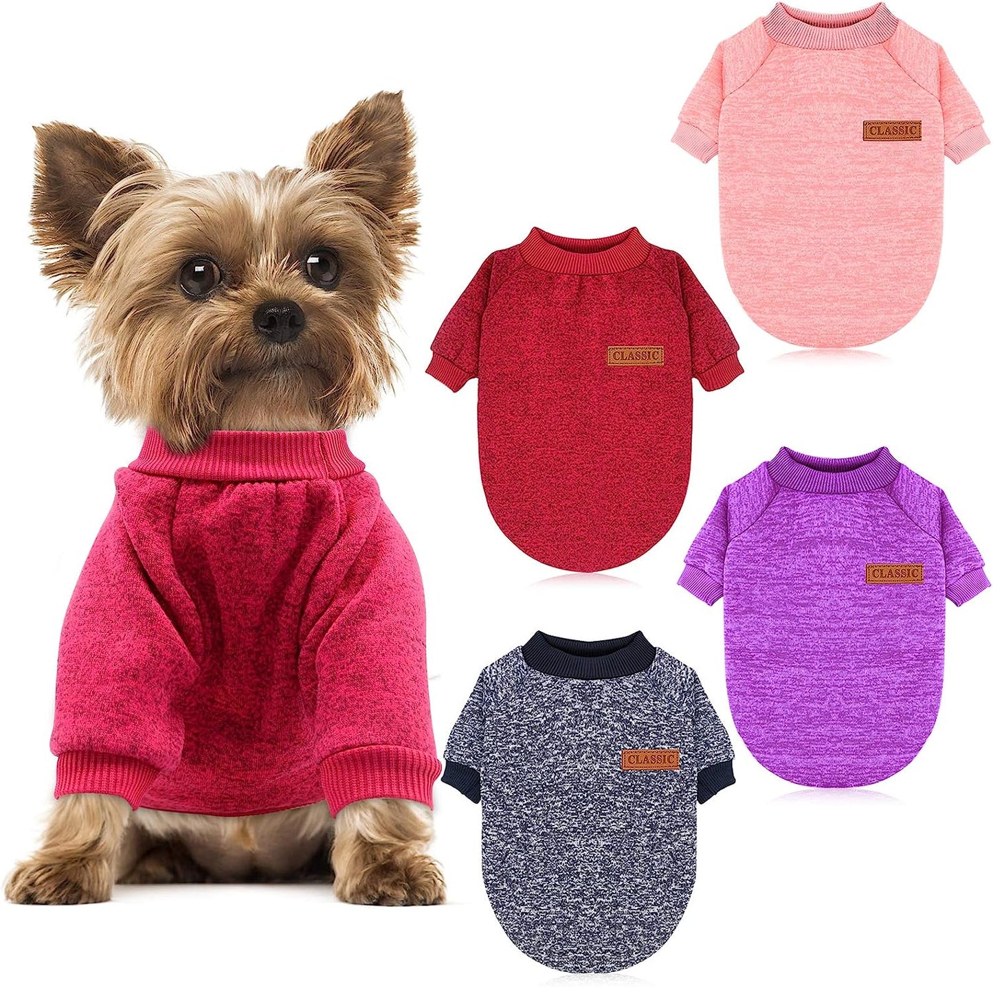 HYLYUN 4 Pieces Small Dog Sweater - Pet Dog Classic Knitwear Sweater Soft Thickening Warm Pup Dogs Shirt Winter Puppy Sweater for Dogs L Animals & Pet Supplies > Pet Supplies > Dog Supplies > Dog Apparel HYLYUN XXL(Chest 19.7")  