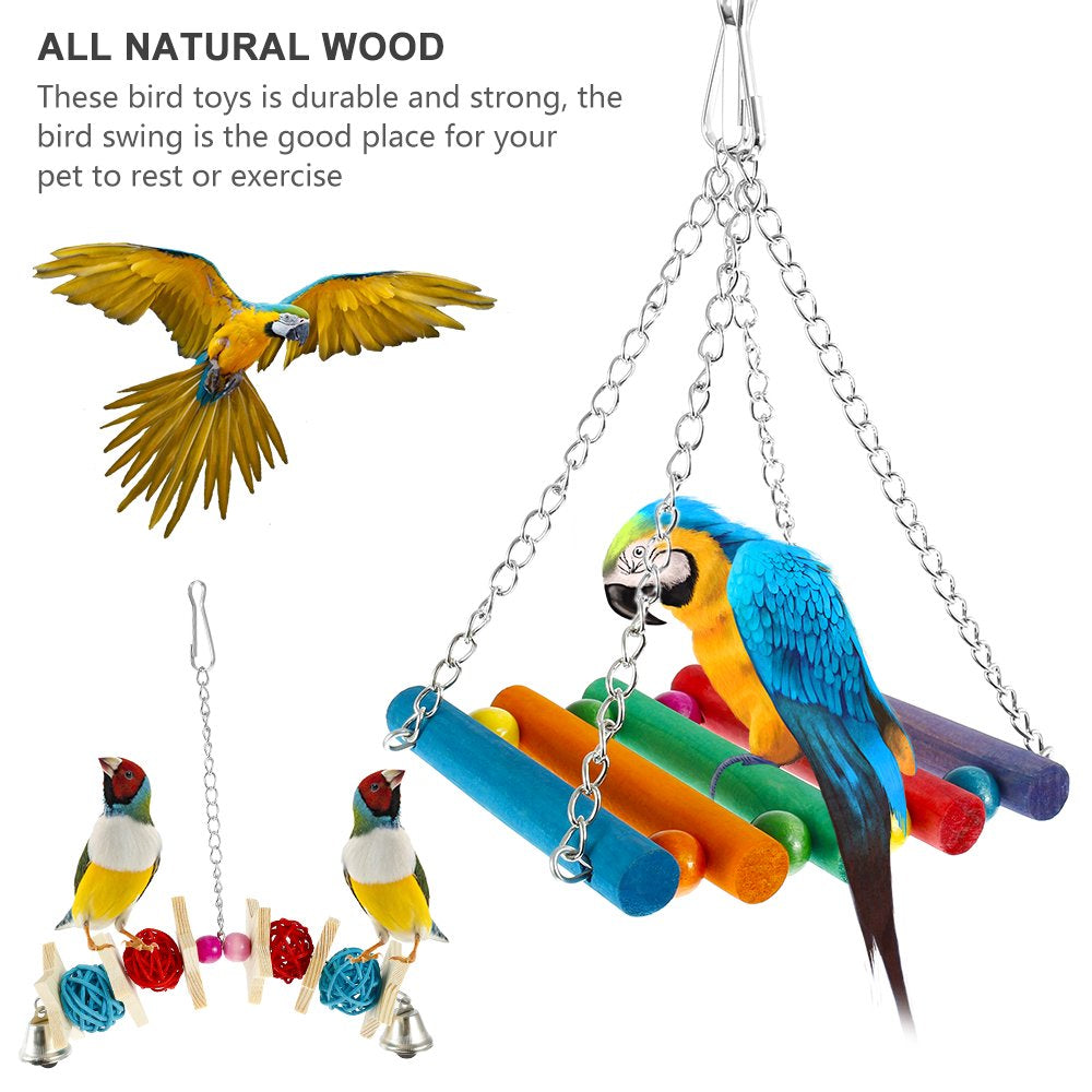 HOTBEST 7 Piece Birds Cage Swing Set, Colorful Pet Bird Cage Hammock Swing Toy Parrot Chewing Swing Hanging Perch with Bell for Parakeets, Macaws, Conures, Budgies, Lovebirds, Mynah, Finches Animals & Pet Supplies > Pet Supplies > Bird Supplies > Bird Toys HOTBEST   