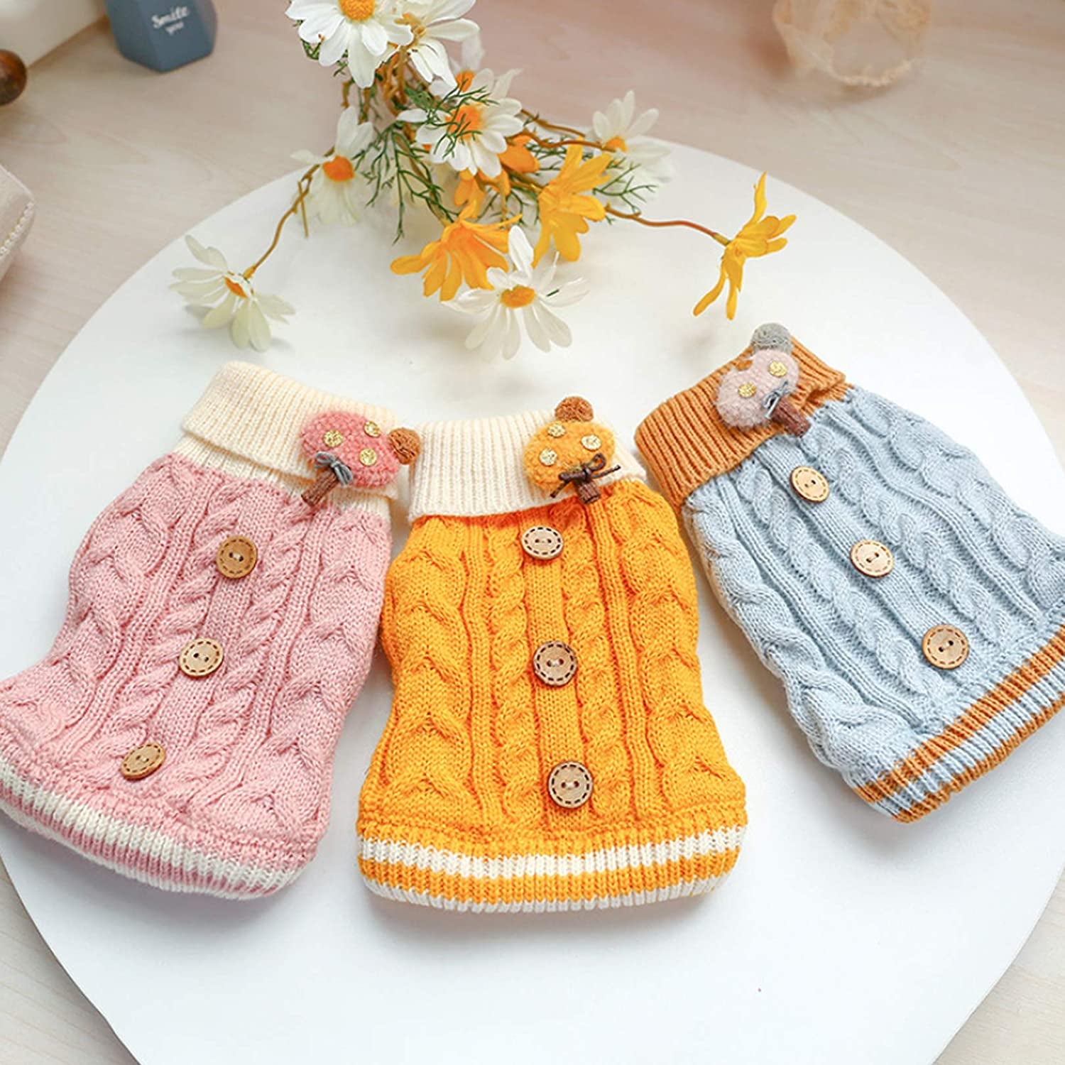 Dog Sweater Cute Classic Buttons Knitted Girls Winter Coat Keep Warm for Small Dogs Cold Weather,Pink,S Animals & Pet Supplies > Pet Supplies > Dog Supplies > Dog Apparel Teduola   