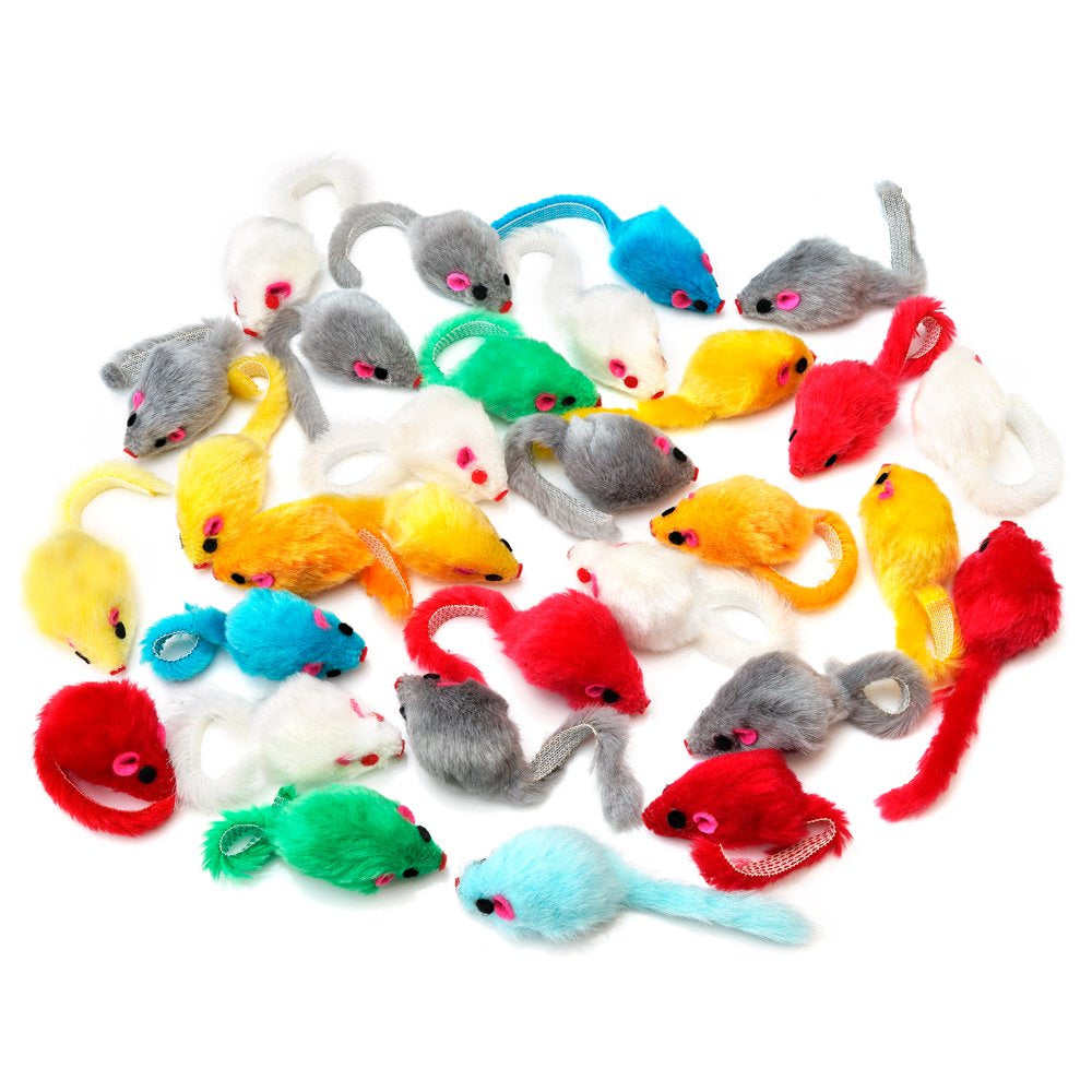 Chiwava 36PCS 4.1'' Furry Cat Toy Mice Rattle Small Mouse Kitten Interactive Play Assorted Color Animals & Pet Supplies > Pet Supplies > Cat Supplies > Cat Toys Wonpet Co., Ltd   