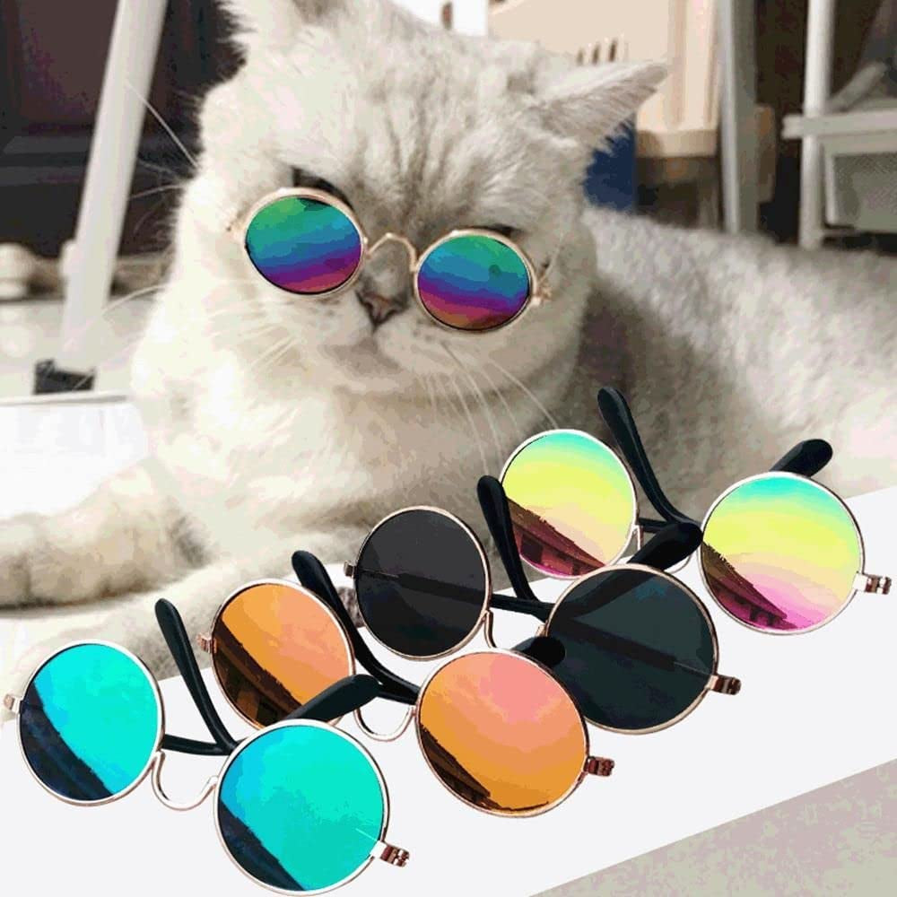 Round Pet Cat Glasses Lovely Sunglasses for Little Dog Cat Eye-Wear Reflection Glasses Photos Props Pet Supplies(Pink) Animals & Pet Supplies > Pet Supplies > Dog Supplies > Dog Apparel Houchu   