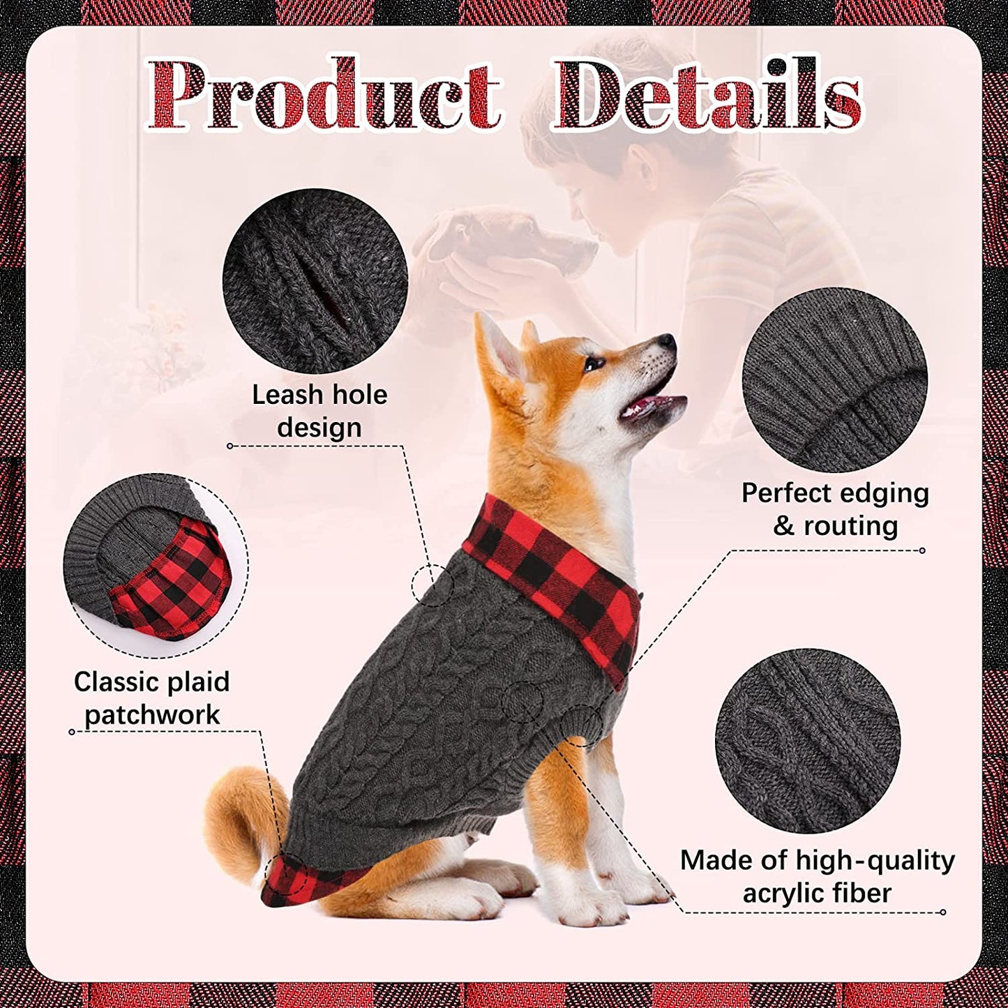 Kuoser Dog Sweater, Plaid Patchwork Dog Knitwear Vest for Fall Winter, Pullover Cozy Dog Clothes Pet Cold Weather Coat Warm Apparel for Small Medium Dogs Cats Xs-Xl(Black, S) Animals & Pet Supplies > Pet Supplies > Dog Supplies > Dog Apparel Kuoser   