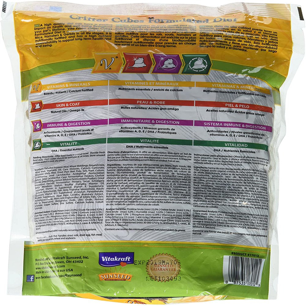 Sunseed® Vita Prima™ Sunscription Critter Cubes Formulated Diet Small Animals Food 2 Lbs