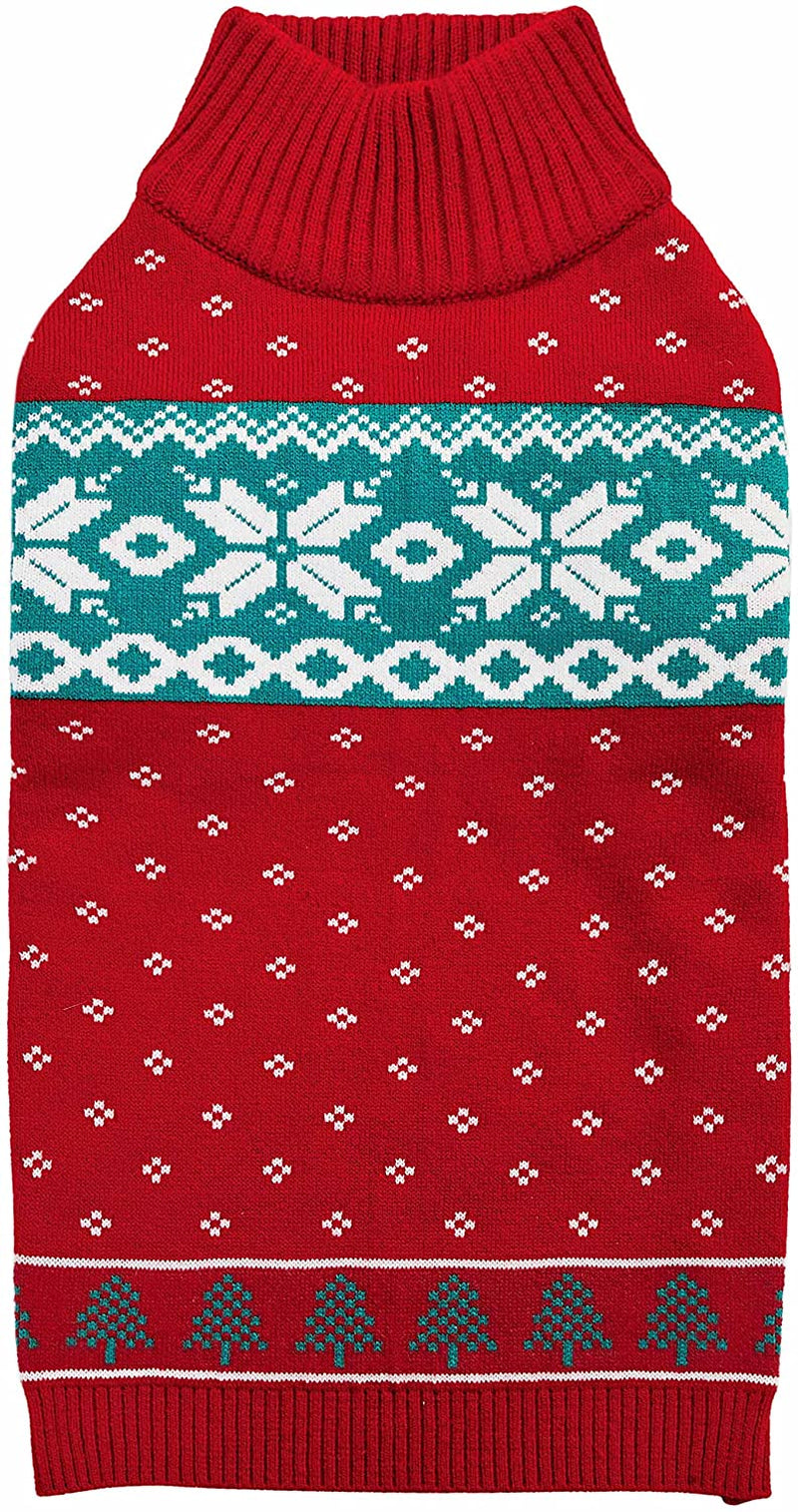 Blueberry Pet Ugly Christmas Reindeer Dog Sweater Turtleneck Holiday Family Matching Clothes for Dog, Tango Red & Navy Blue, Back Length 12", Warm Winter Outfit for Small Dogs Animals & Pet Supplies > Pet Supplies > Dog Supplies > Dog Apparel Blueberry Pet Tree - Festive Red 10 inch (Pack of 1) 