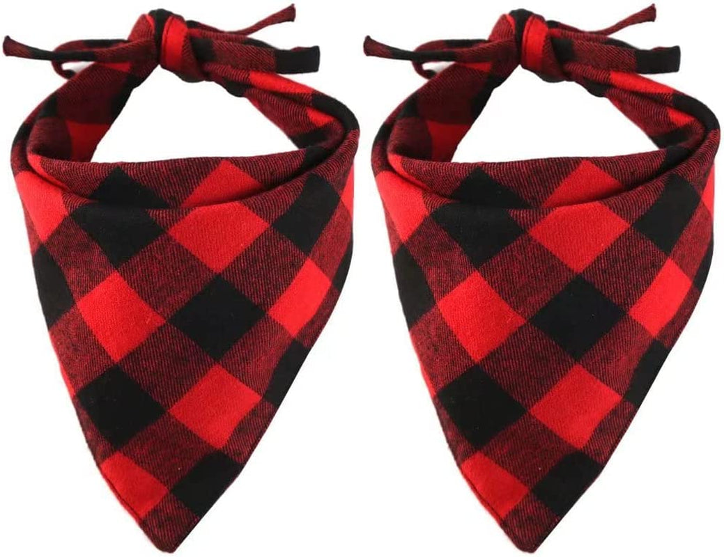 Deedose Dog Bandana 2 Pack Red and Black Plaid Pet Kerchief Triangle Bibs Scarf for Large Medium Small Dogs Puppy Thanksgiving Birthday Party Daily Use Animals & Pet Supplies > Pet Supplies > Dog Supplies > Dog Apparel Deedose   