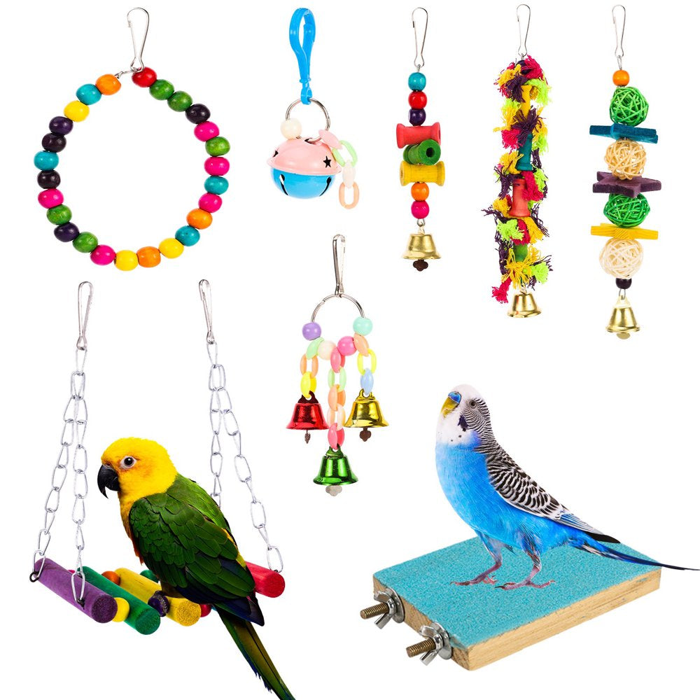 PWFE 8-Pack Bird Toys Parrots Cage Toys Hanging Swing Shredding Chewing Perches Parrot Toy for Finches,(Multicolor) Animals & Pet Supplies > Pet Supplies > Bird Supplies > Bird Toys PWFE   