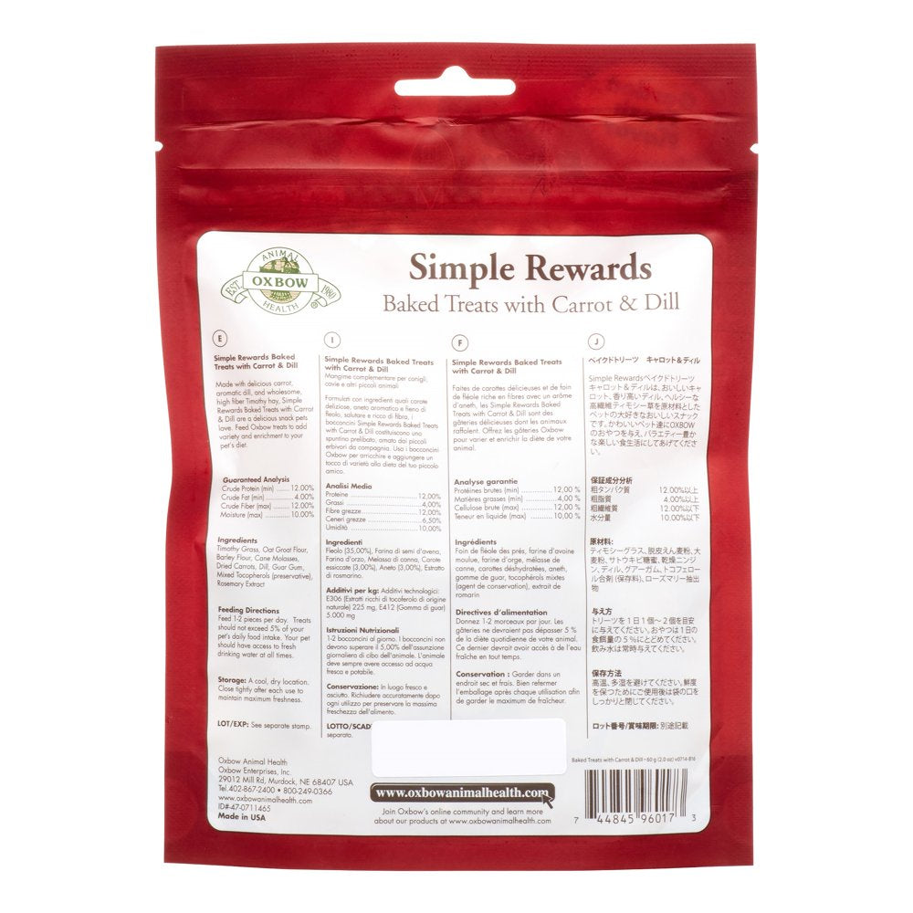 Oxbow Simple Rewards Baked with Carrot & Dill Small Animal Treats, 2 Oz Animals & Pet Supplies > Pet Supplies > Small Animal Supplies > Small Animal Food Oxbow Animal Health   