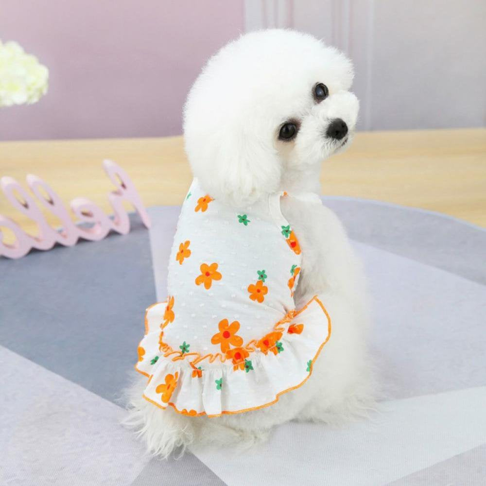 Balems Dogs Dresses Floral Pattern Eelgant Princess Dog Dress for Small Dogs Spring Summer Cat Dress Dog Apparel Animals & Pet Supplies > Pet Supplies > Cat Supplies > Cat Apparel Balems S Orange 