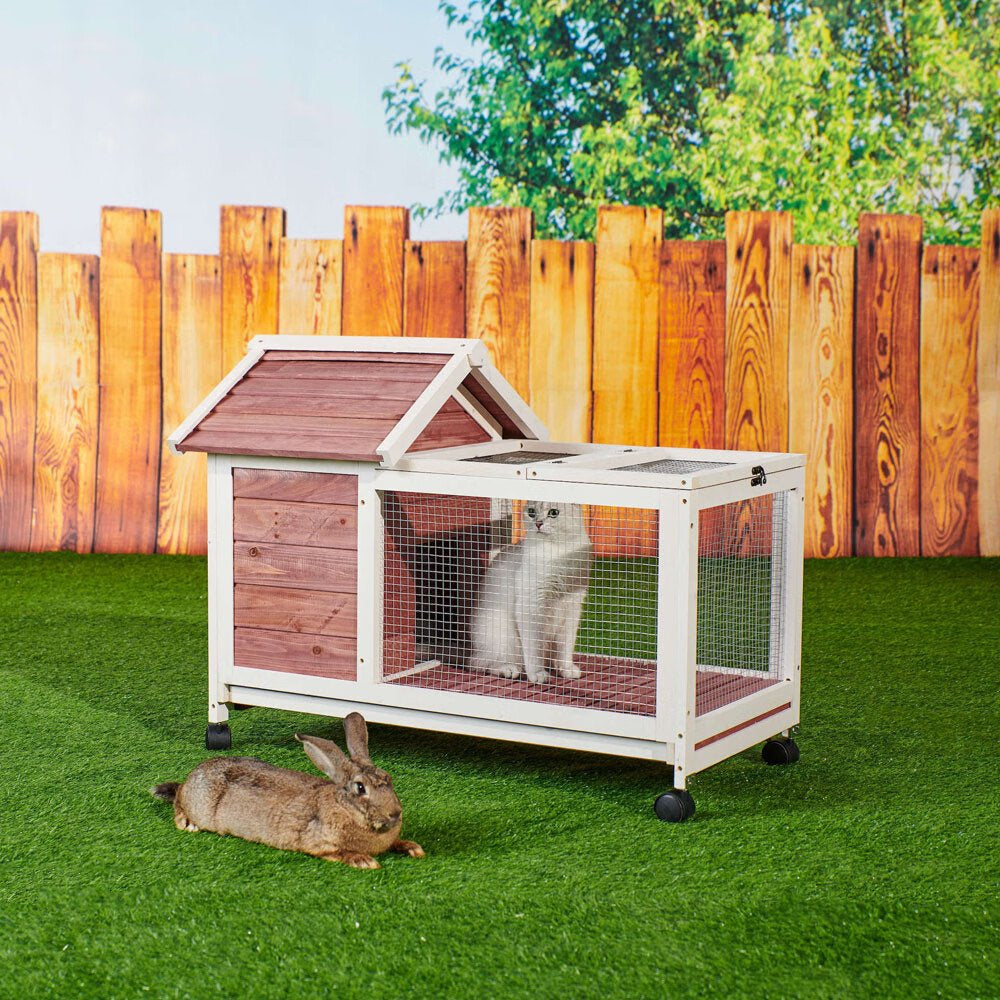 Fchunhe 40" Indoor Outdoor Rabbit Hutch with Wheels,Small Animal Houses & Habitats, Bunny Cage with Removable Tray, Single Level Guinea Pig Hamster Hutch Animals & Pet Supplies > Pet Supplies > Small Animal Supplies > Small Animal Habitats & Cages Fchunhe   